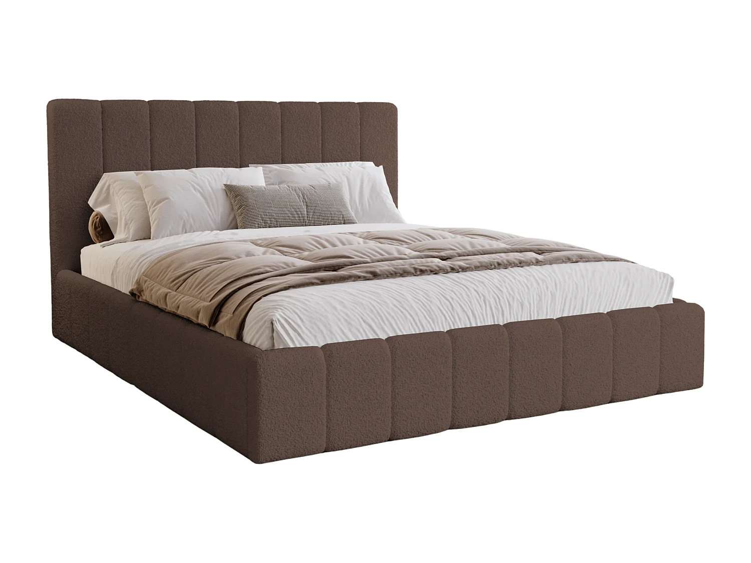 BESILIO Lit de chambre Slim 180x200 Lexy – cadre en métal, coffre de rangement pour le linge de lit, lit fin, tissu bouclé – Marron