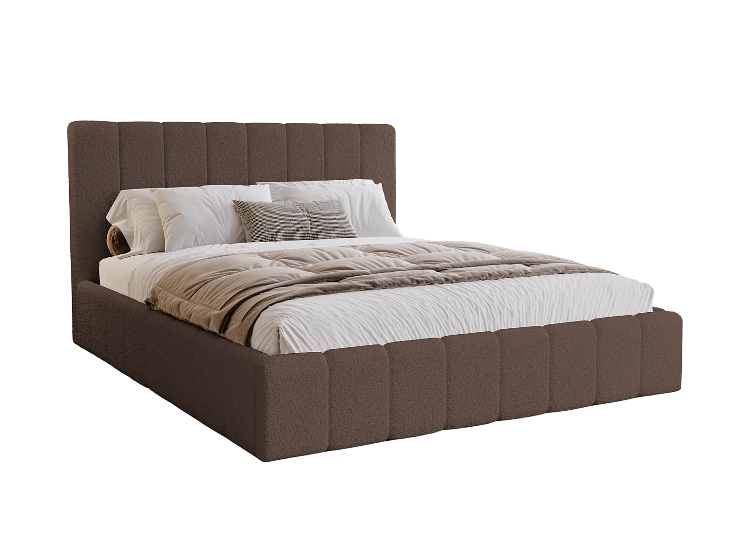 BESILIO Lit de chambre Slim 180x200 Lexy – cadre en métal, coffre de rangement pour le linge de lit, lit fin, tissu bouclé – Marron