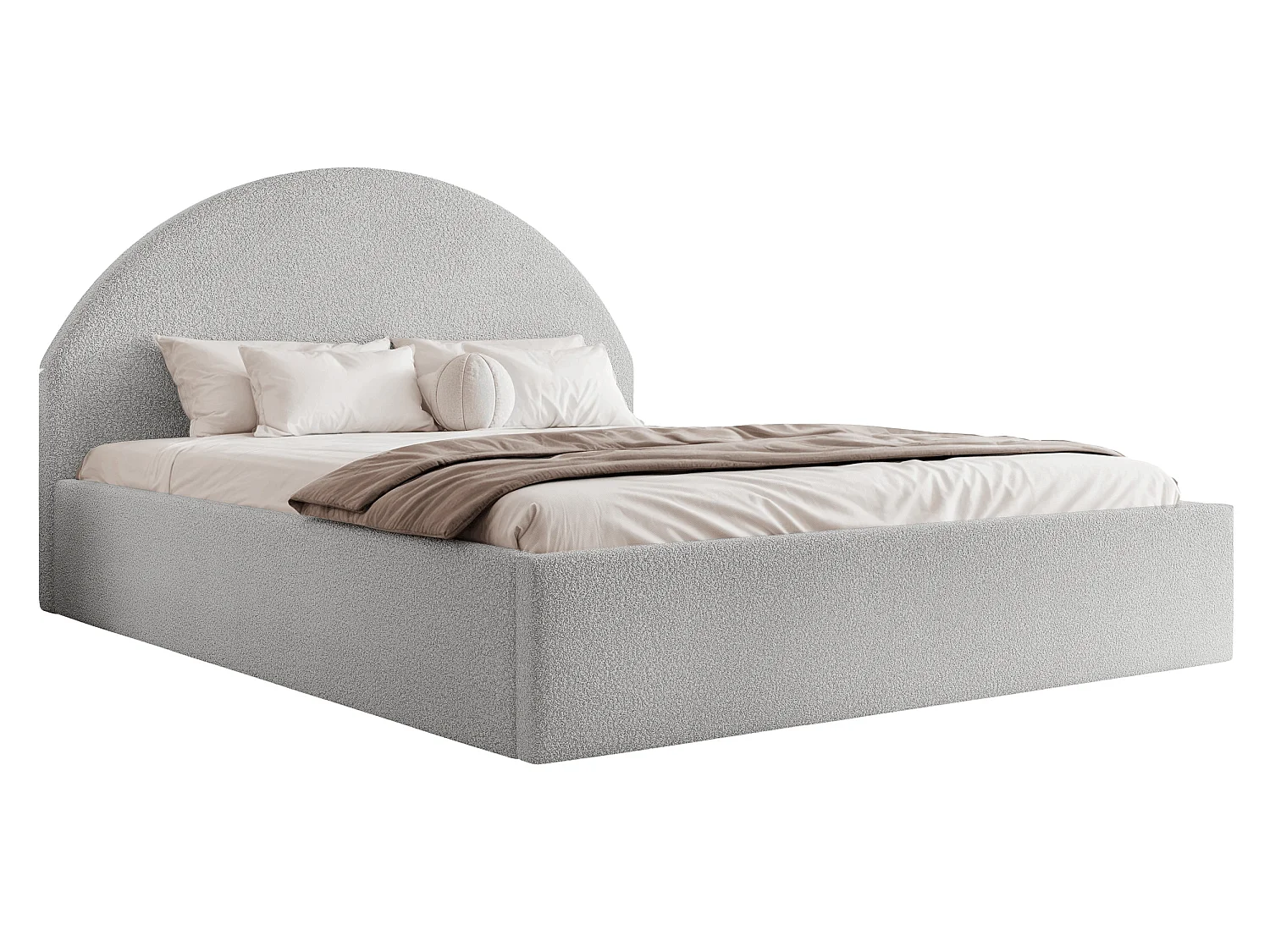 BESILIO Lit tapissé Boucle 180×200 Velora – sommier à lattes, tête de lit, coffre de rangement, lit slim – Gris clair