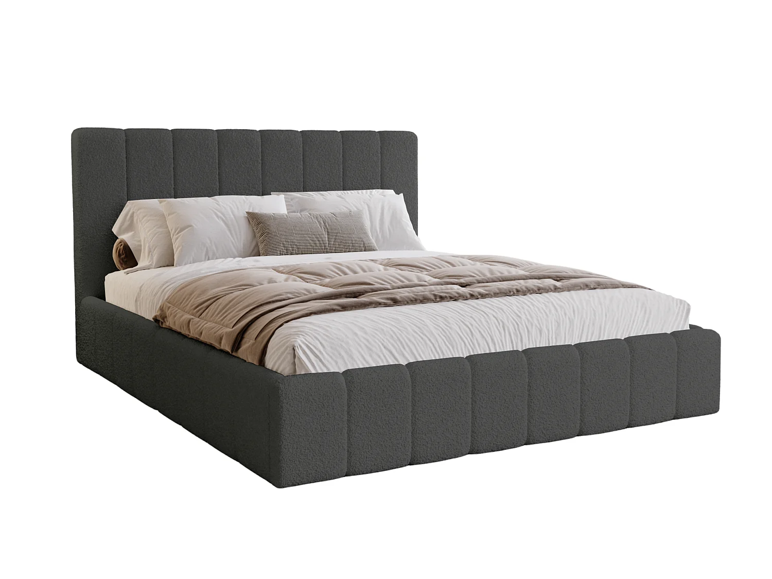 BESILIO Sypialnia łóżko slim 180x200 Lexy - stelaż metalowy, pojemnik na pościel, slim łóżko, tkanina boucle - Szary