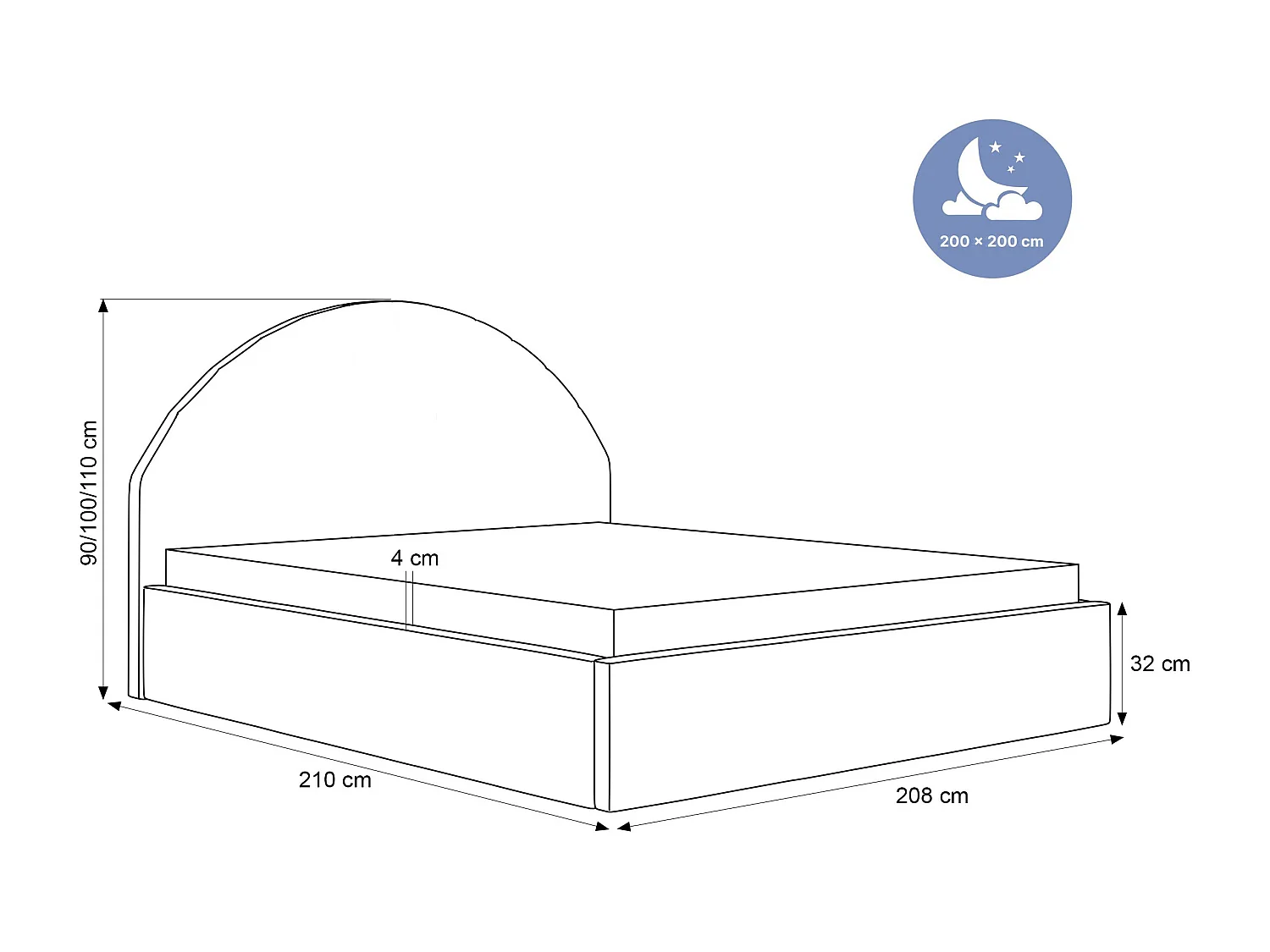 BESILIO Łóżko tapicerowane Boucle 200x200 Velora- stelaż listwowy, wezgłowie, pojemnik, łóżko slim - Kremowy