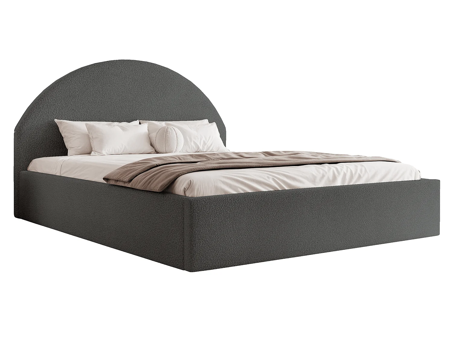 BESILIO Łóżko tapicerowane Boucle 200x200 Velora - stelaż listwowy, wezgłowie, pojemnik, łóżko slim - Szary