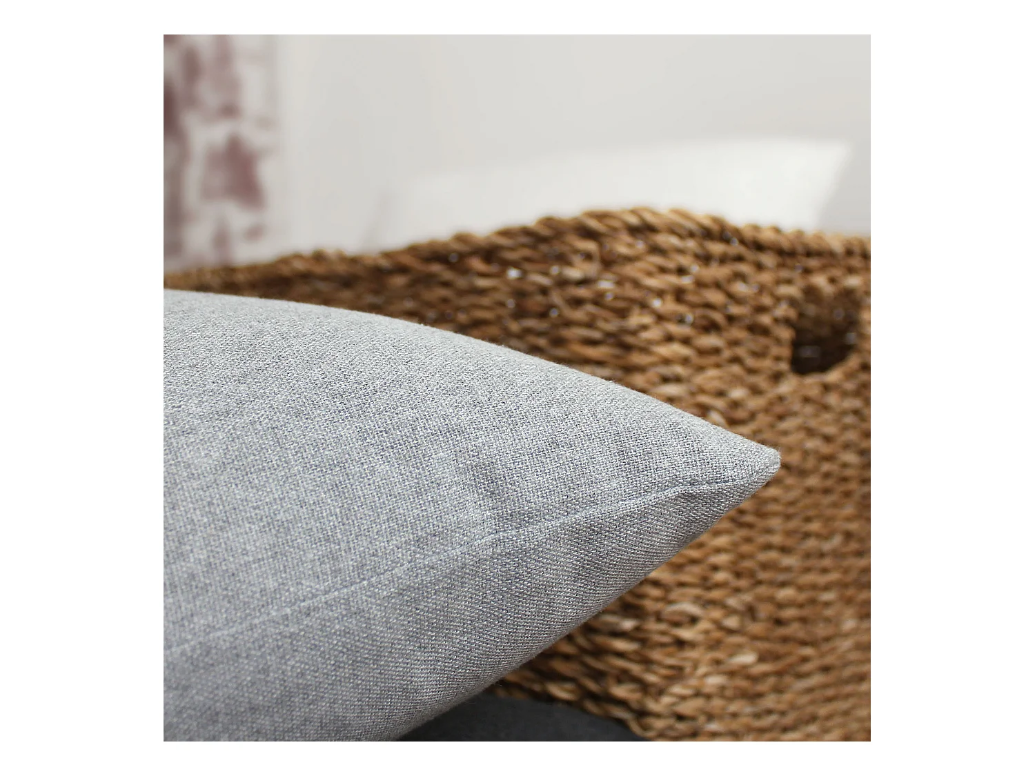 2 coussins carré, déhoussable, gris clair, aspect chiné, collection Dune