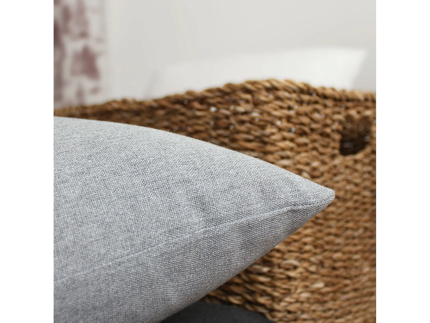 2 coussins carré, déhoussable, gris clair, aspect chiné, collection Dune