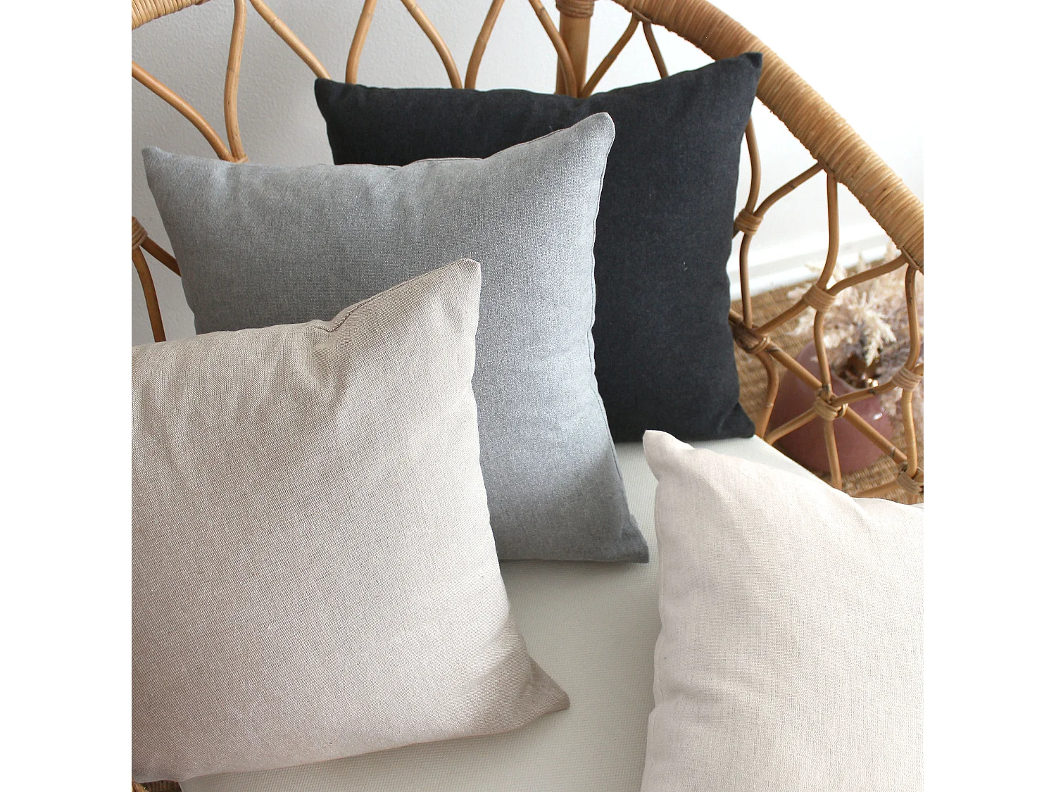 2 Coussins carré, déhoussable, 40x40cm, Aspect Chiné, Collection Dune, CMADECO - Blanc