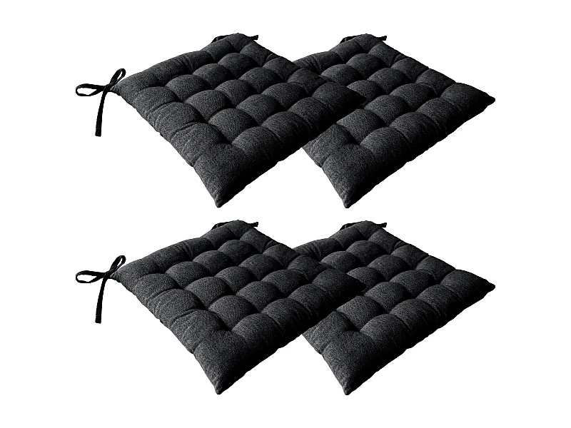 4 galettes piquées carré, 38x38cm, gris foncé, avec nouettes, effet chambray, collection Dune