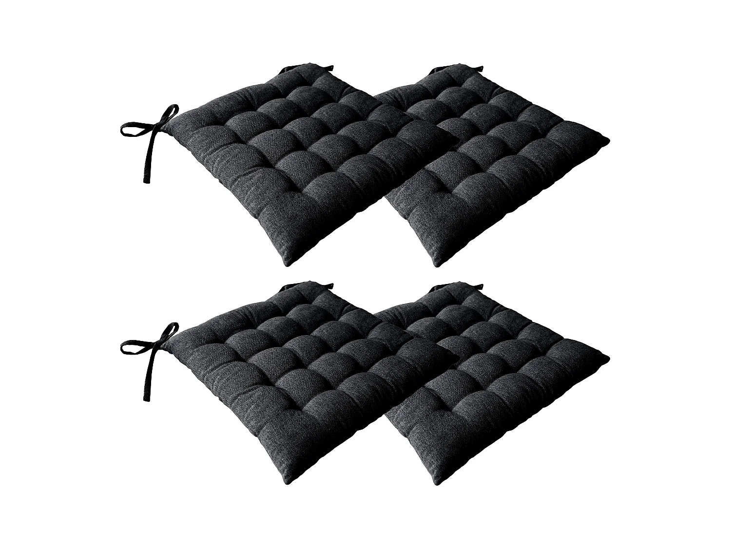 4 galettes piquées carré, 38x38cm, gris foncé, avec nouettes, effet chambray, collection Dune