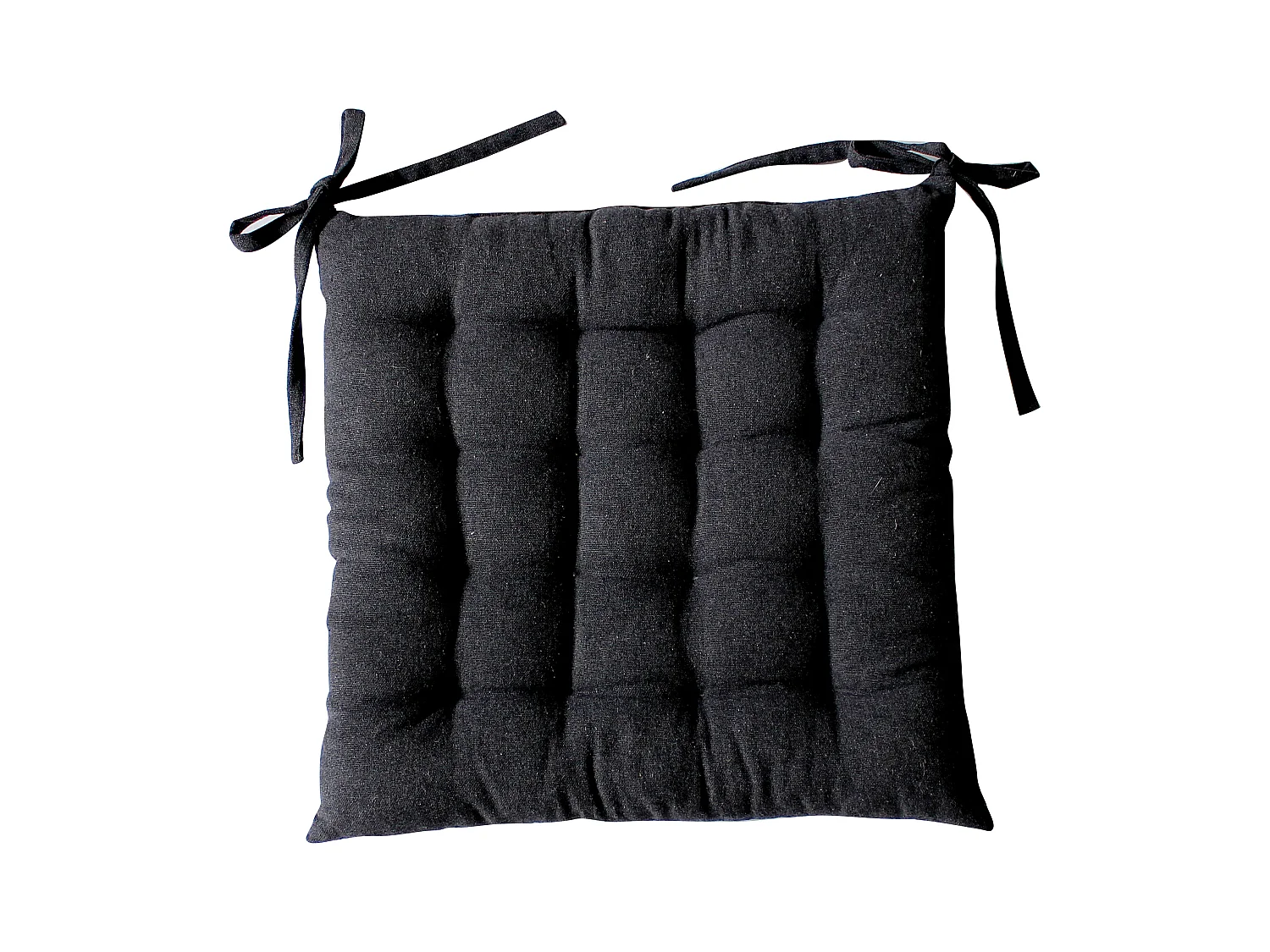 4 galettes piquées carré, 38x38cm, gris foncé, avec nouettes, effet chambray, collection Dune