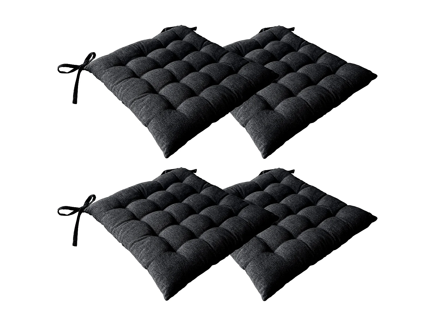 4 galettes piquées carré, 38x38cm, gris foncé, avec nouettes, effet chambray, collection Dune