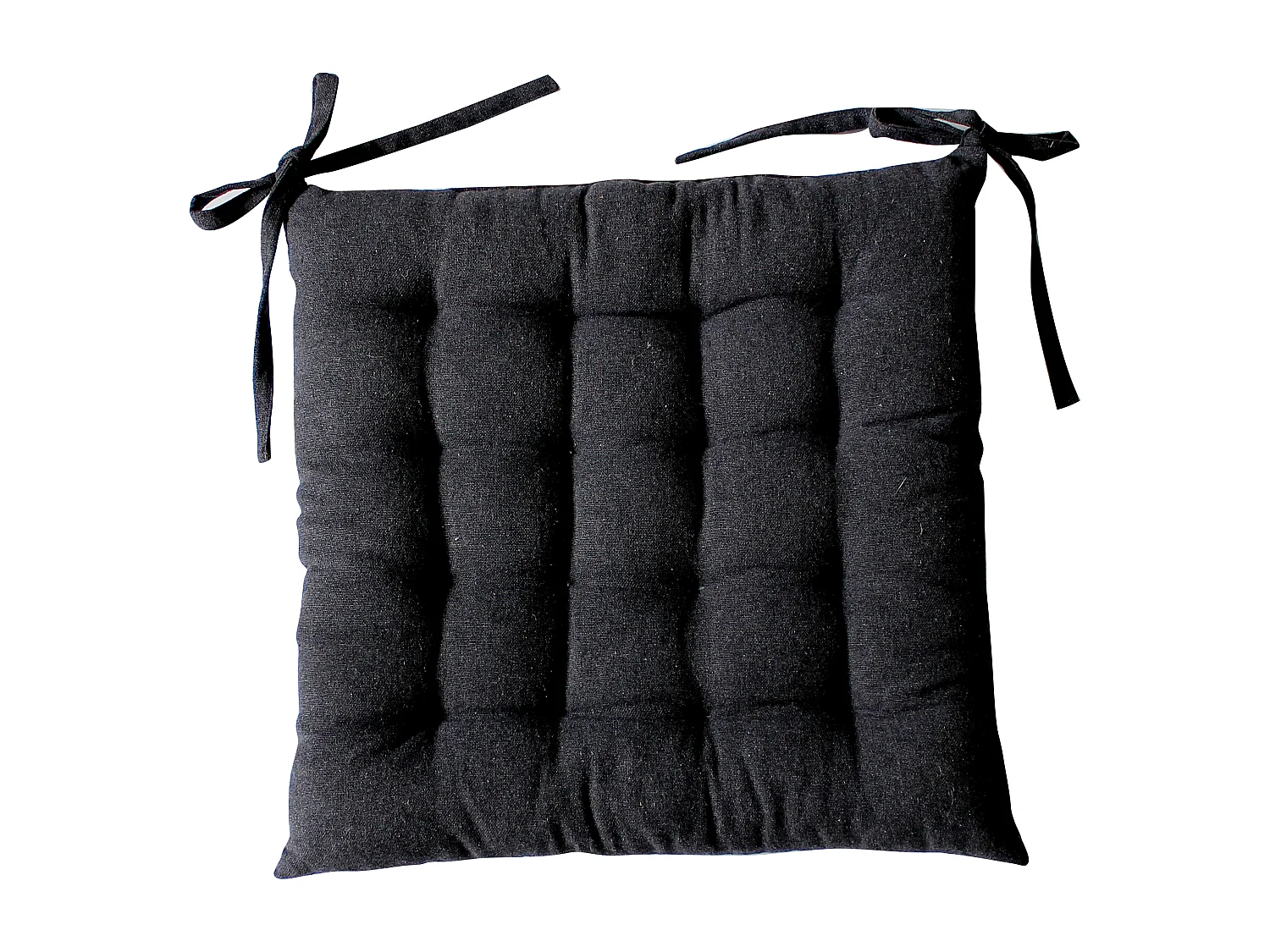 4 galettes piquées carré, 38x38cm, gris foncé, avec nouettes, effet chambray, collection Dune