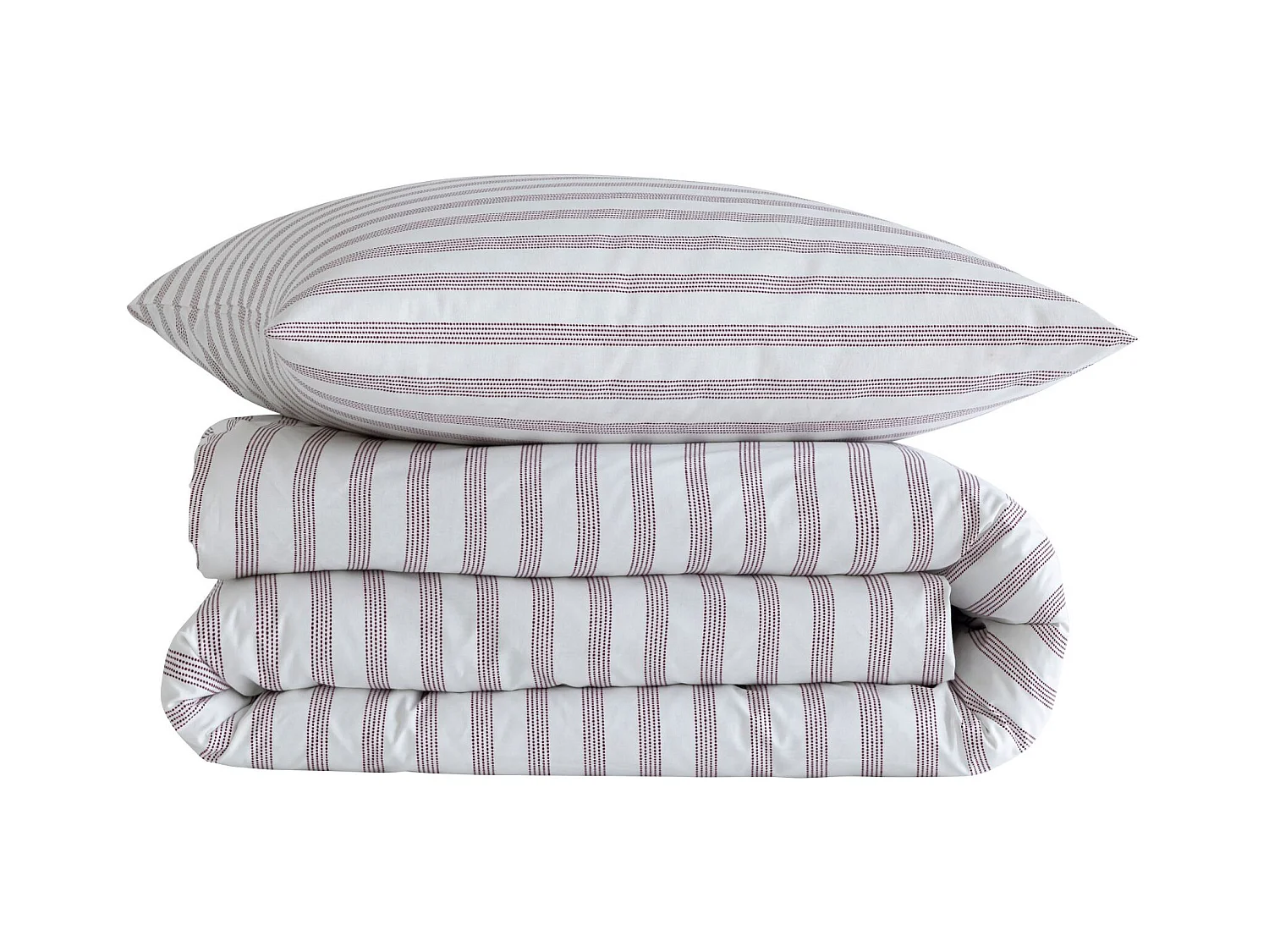 Parure de lit 140x200 coton à rayures bordeaux Terre de Nuit Pointillé