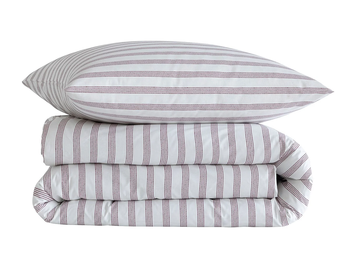 Parure de lit 140x200 coton à rayures bordeaux Terre de Nuit Pointillé