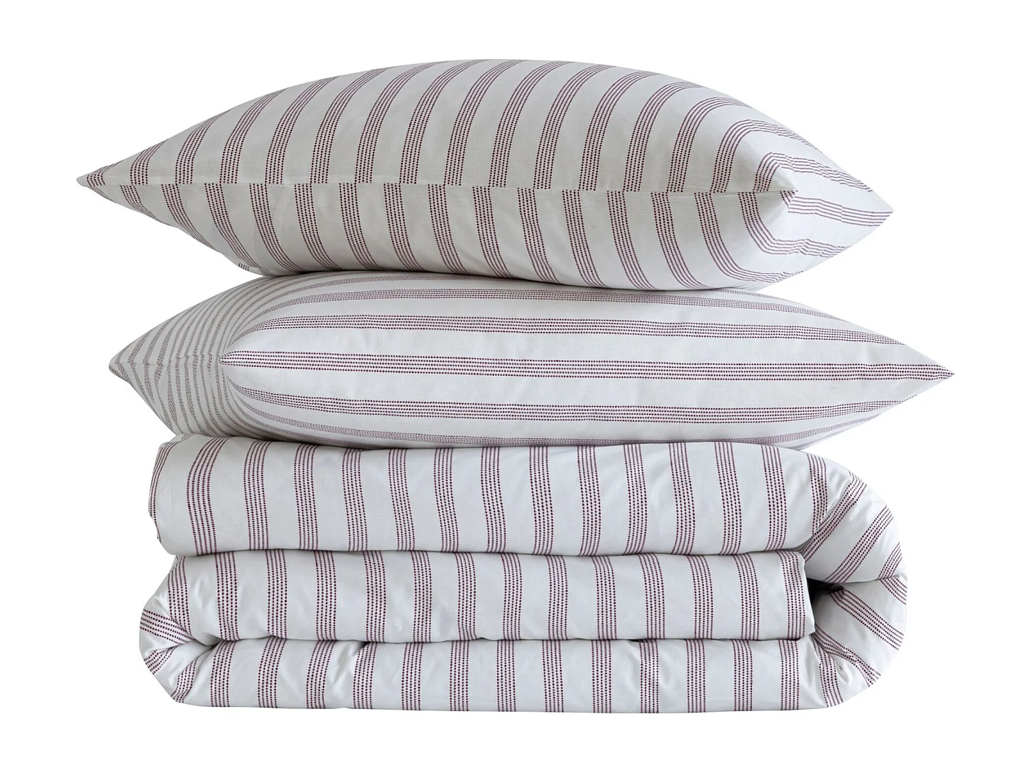 Parure de lit 200x200 coton à rayures bordeaux Terre de Nuit Pointillé