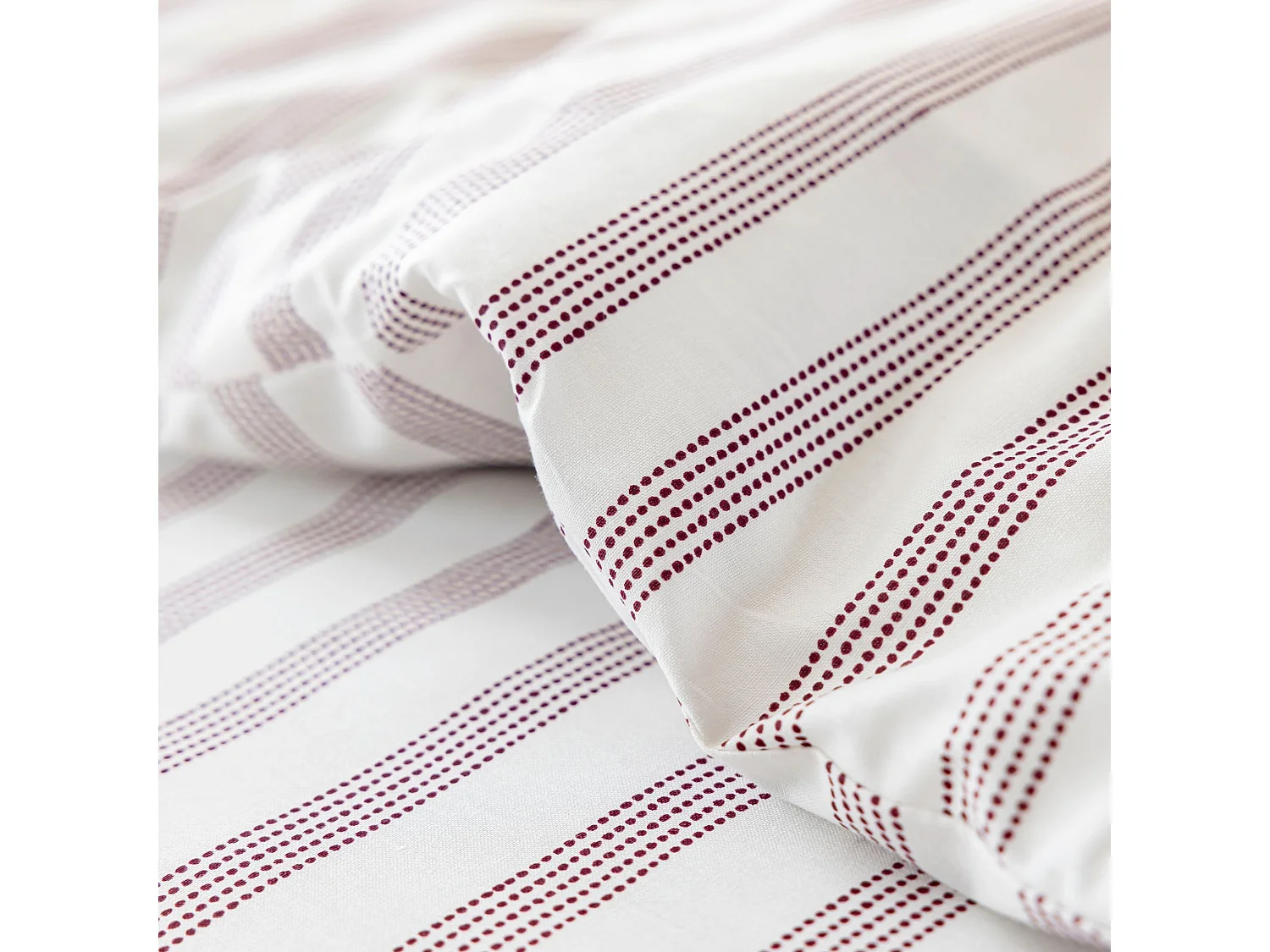 Parure de lit 200x200 coton à rayures bordeaux Terre de Nuit Pointillé