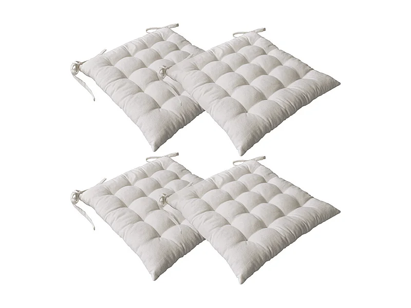 4 galettes piquées carré, 38x38cm, écru, avec nouettes, effet chambray, collection Dune