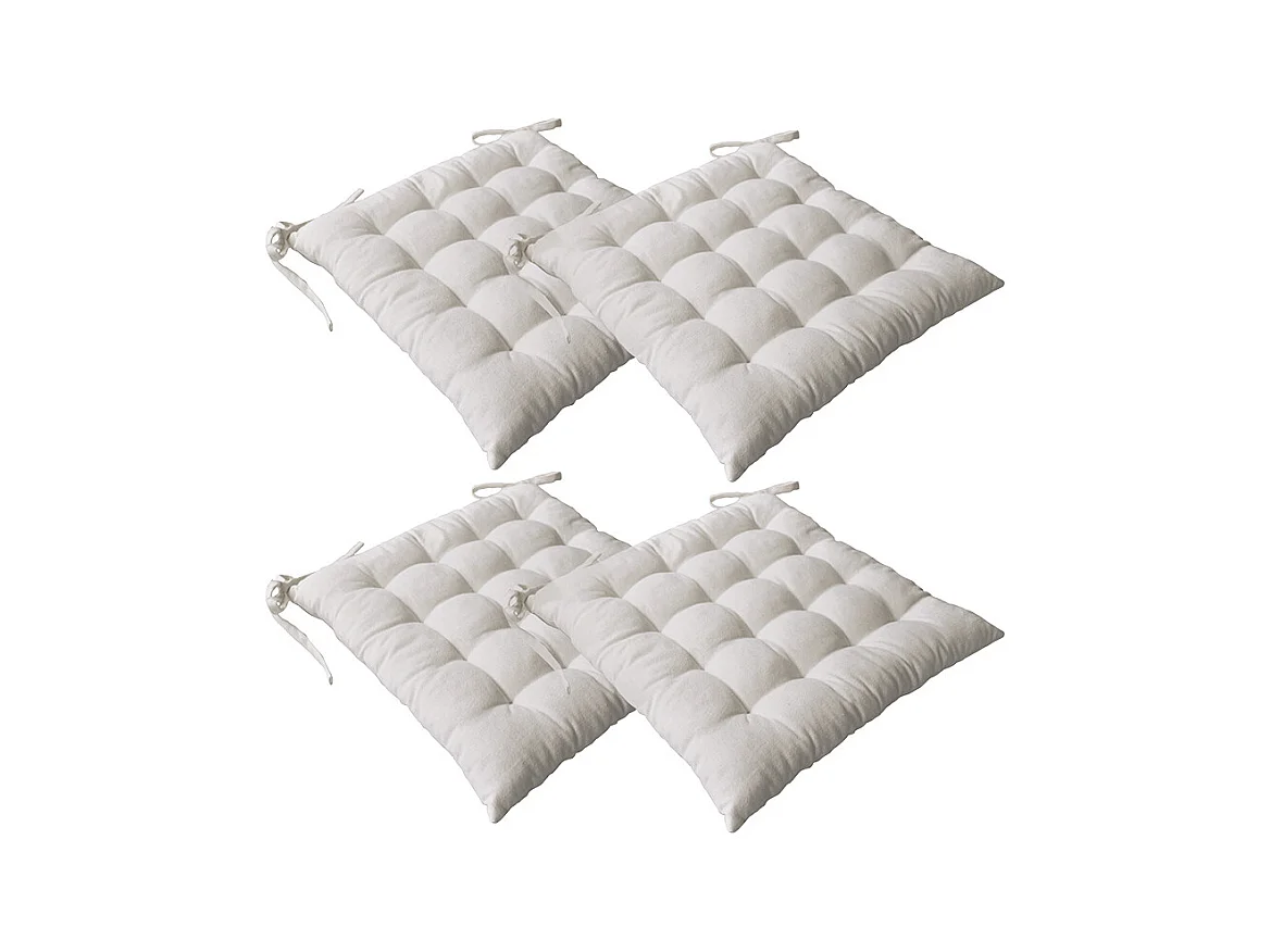 4 galettes piquées carré, 38x38cm, écru, avec nouettes, effet chambray, collection Dune