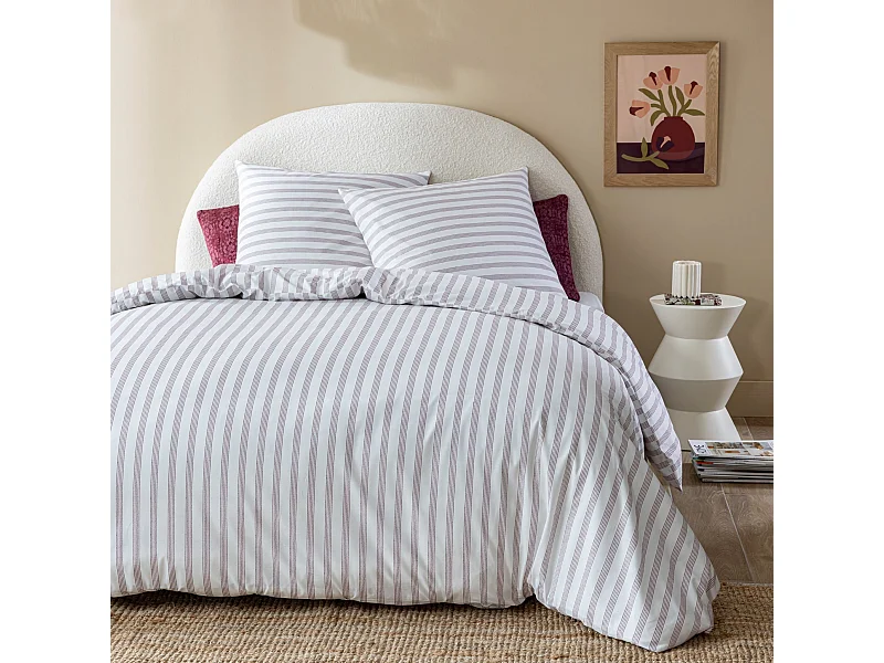 Parure de lit 240x220 coton à rayures bordeaux Terre de Nuit Pointillé