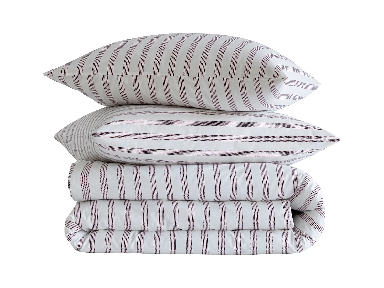 Parure de lit 240x220 coton à rayures bordeaux Terre de Nuit Pointillé