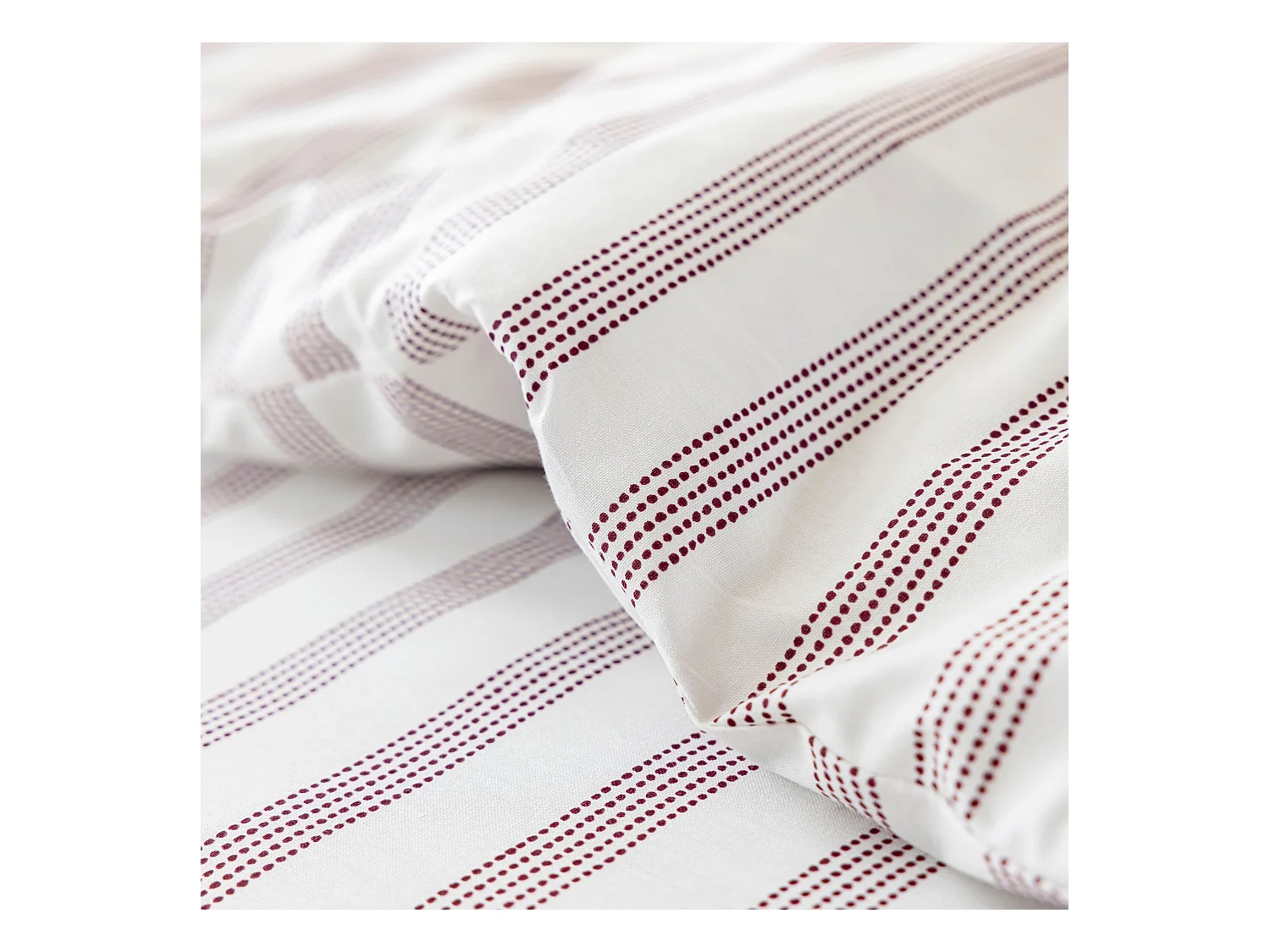 Parure de lit 240x220 coton à rayures bordeaux Terre de Nuit Pointillé