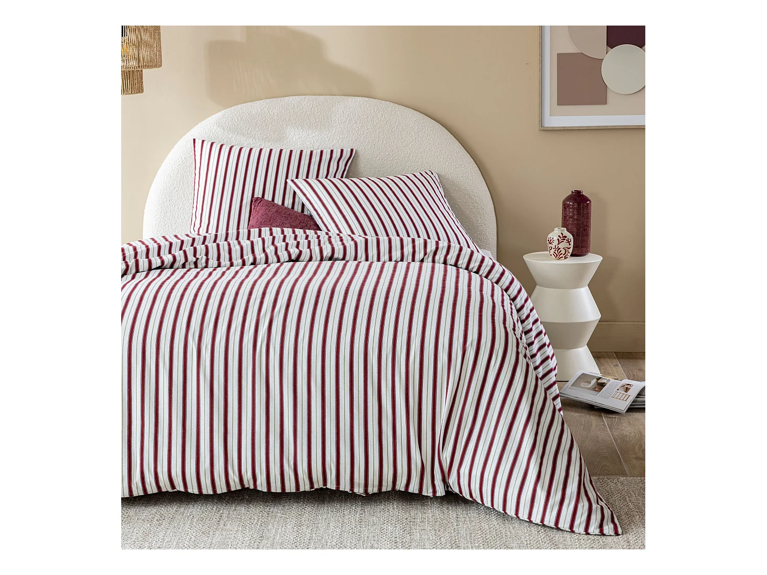 Parure de lit 260x240 flanelle à rayures Terre de Nuit