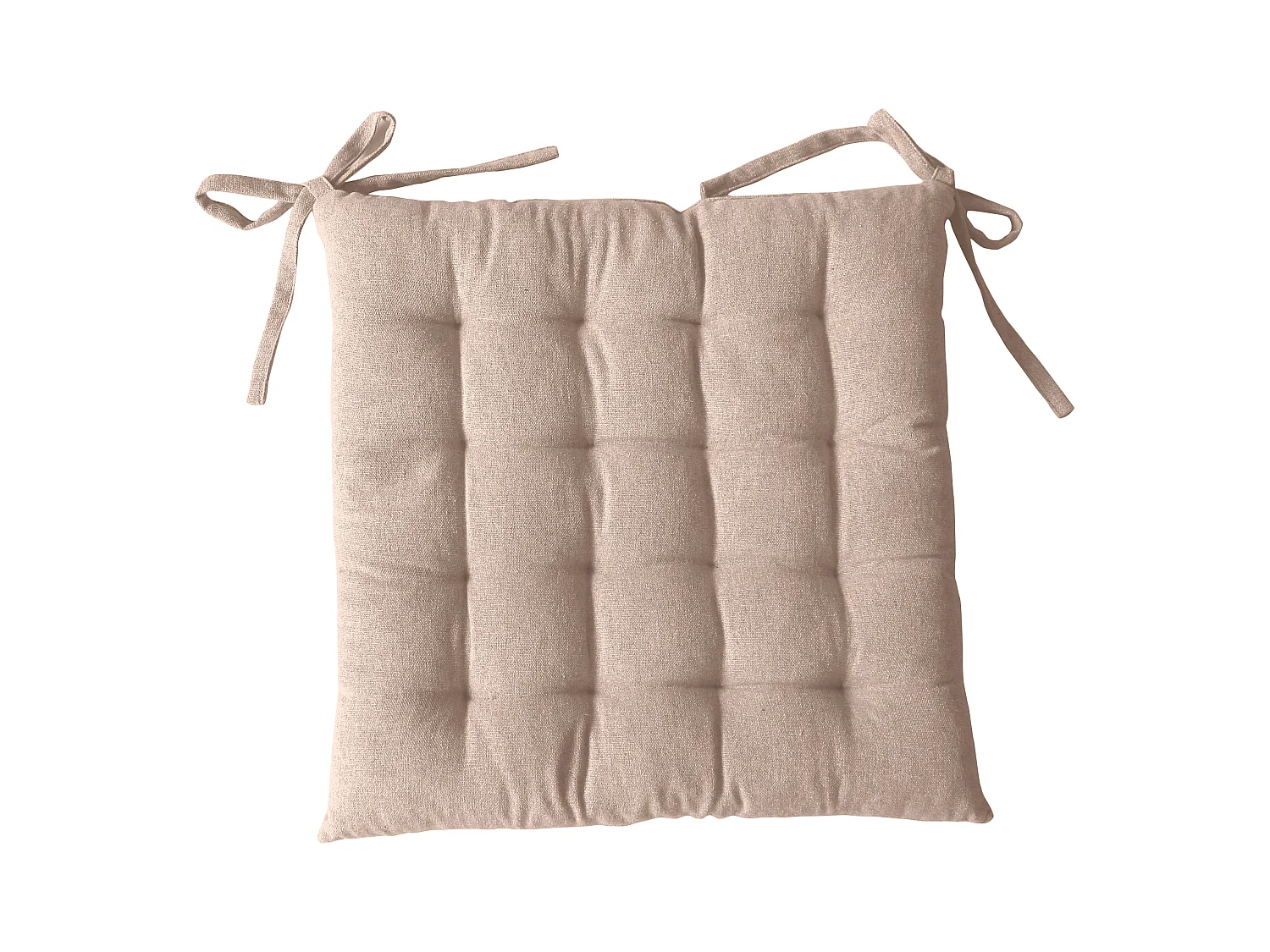 4 galettes piquées carré, 38x38cm, beige sable, avec nouettes, effet chambray, collection Dune