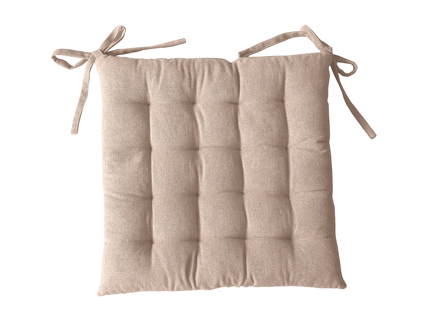 4 galettes piquées carré, 38x38cm, beige sable, avec nouettes, effet chambray, collection Dune