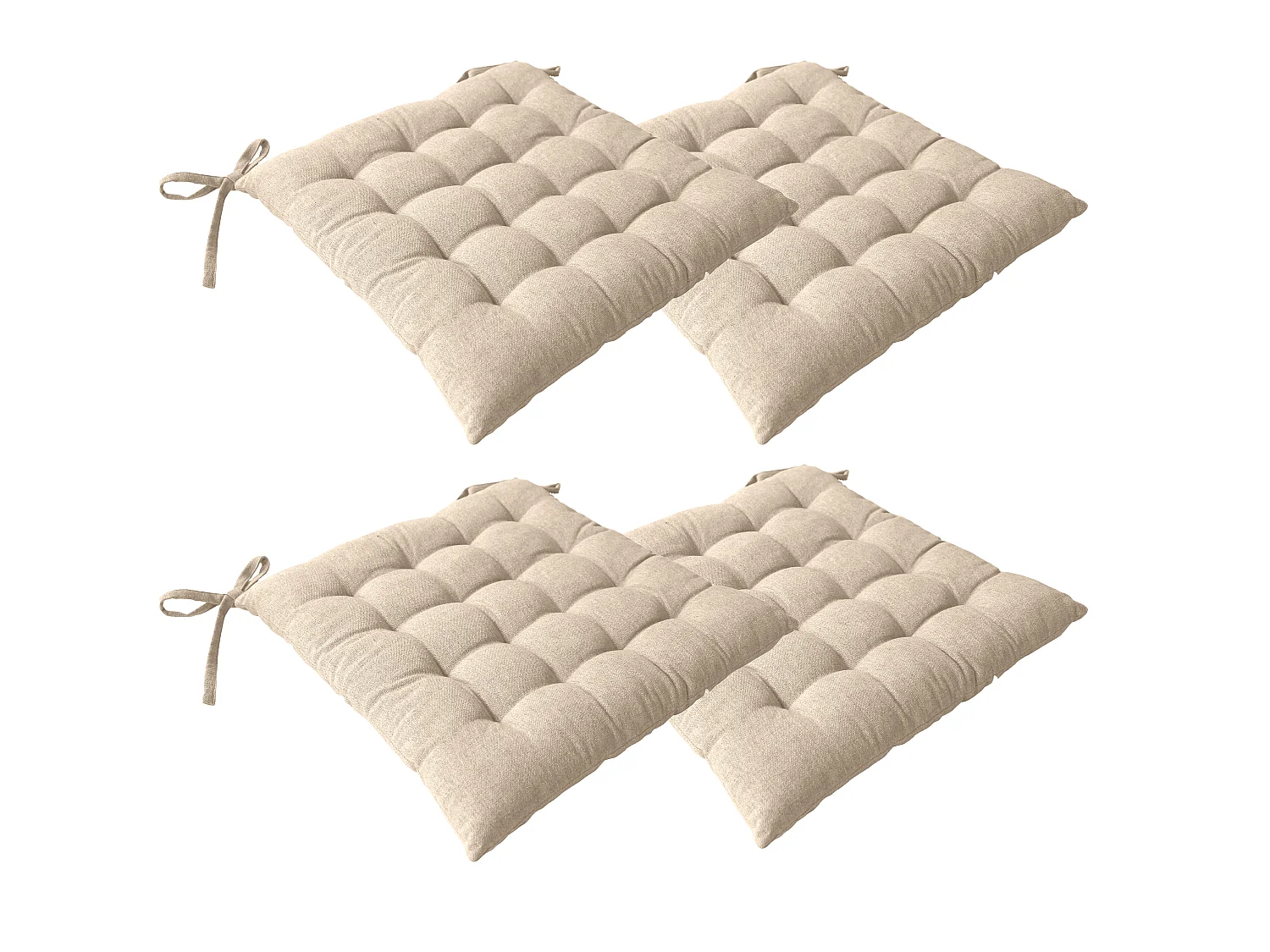 4 vierkante gewatteerde pasteitjes, 38x38cm, zandbeige, met noesten, chambray effect, Dune collectie