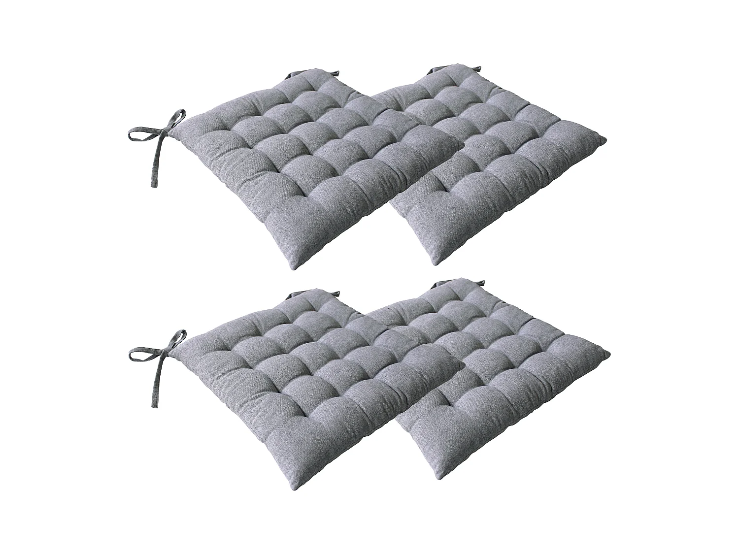 4 galettes piquées carré, 38x38cm, gris clair, avec nouettes, effet chambray, collection Dune