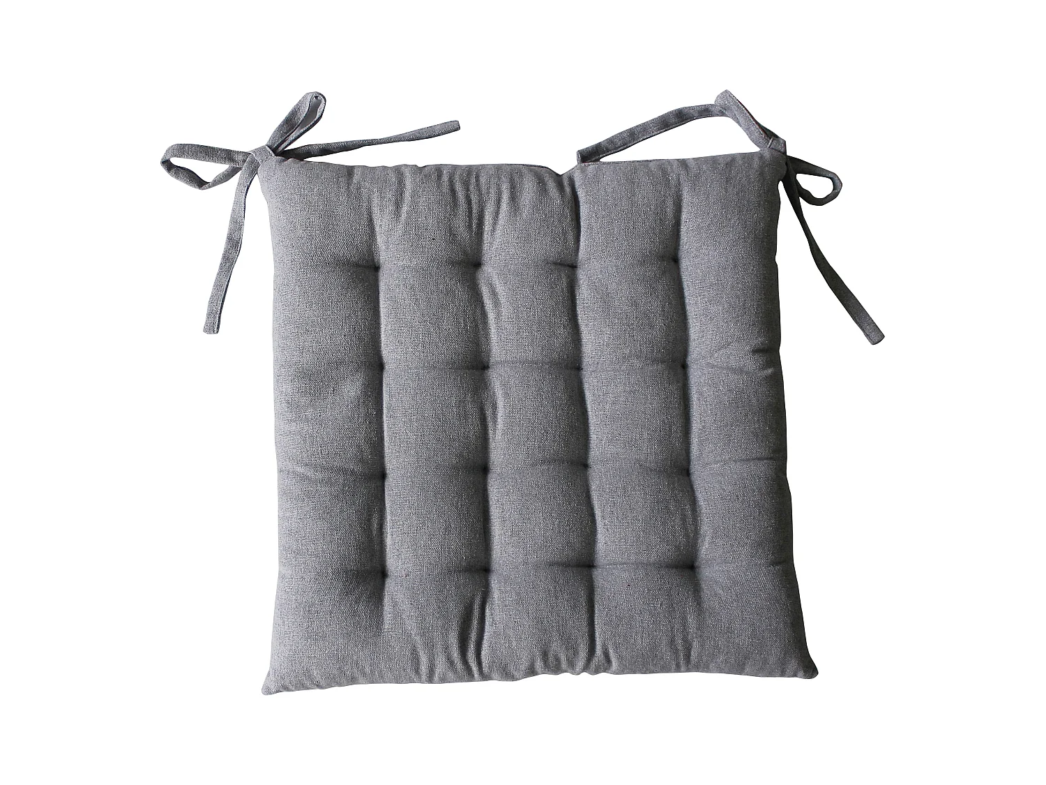 4 galettes piquées carré, 38x38cm, gris clair, avec nouettes, effet chambray, collection Dune