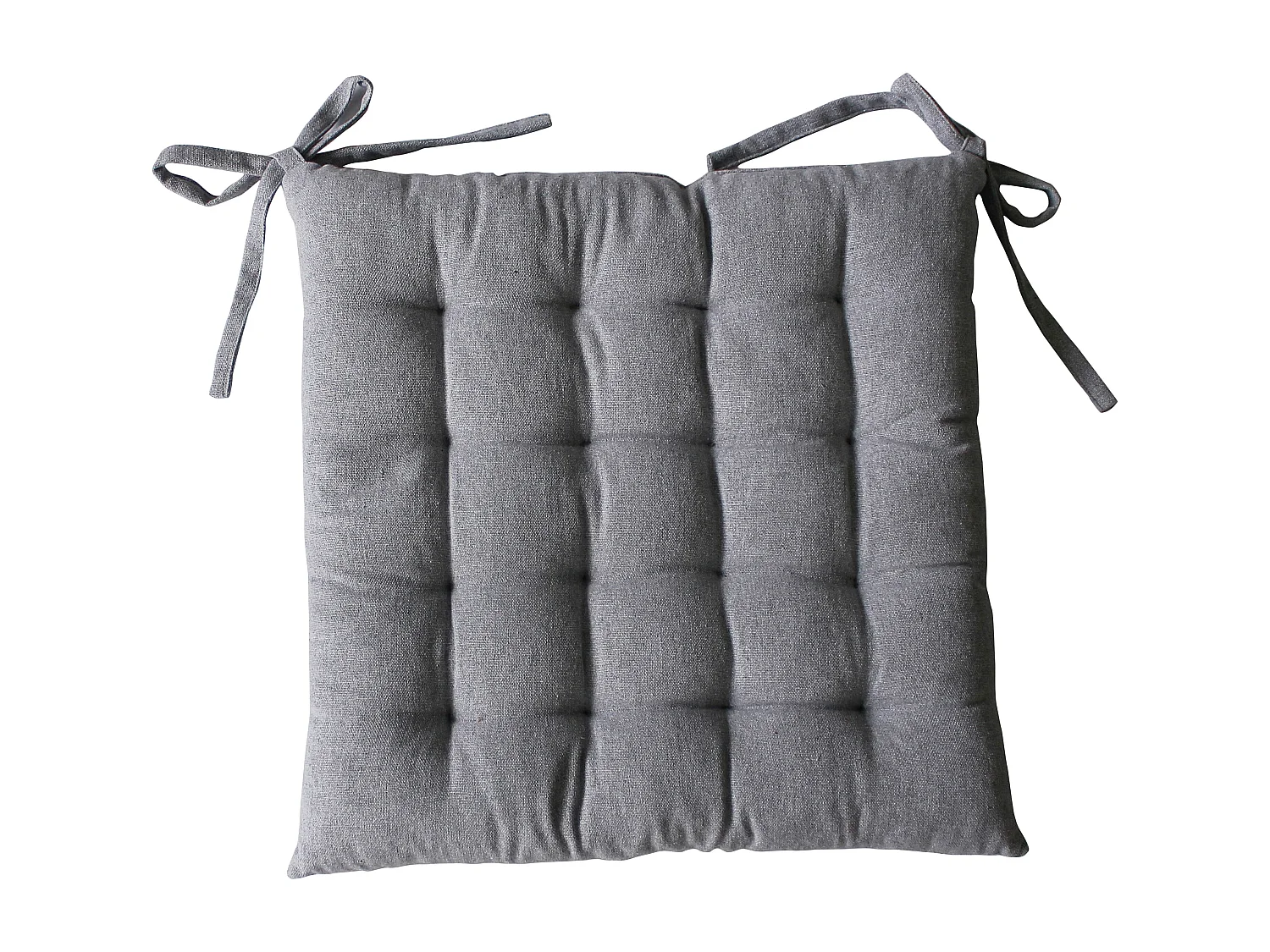 4 galettes piquées carré, 38x38cm, gris clair, avec nouettes, effet chambray, collection Dune