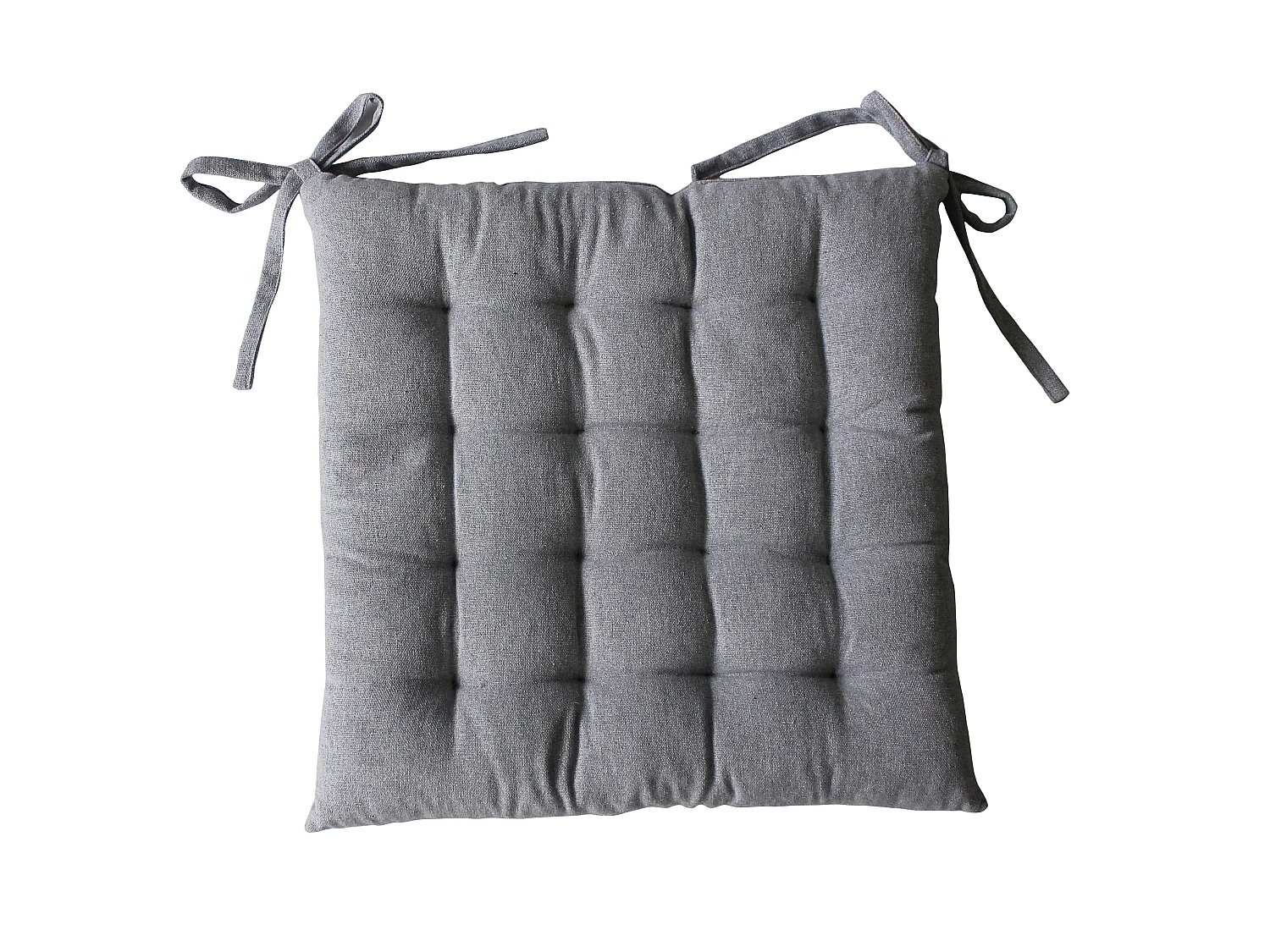 4 galettes piquées carré, 38x38cm, Avec nouettes, Effet Chambray, Collection Dune, CMADECO - Gris