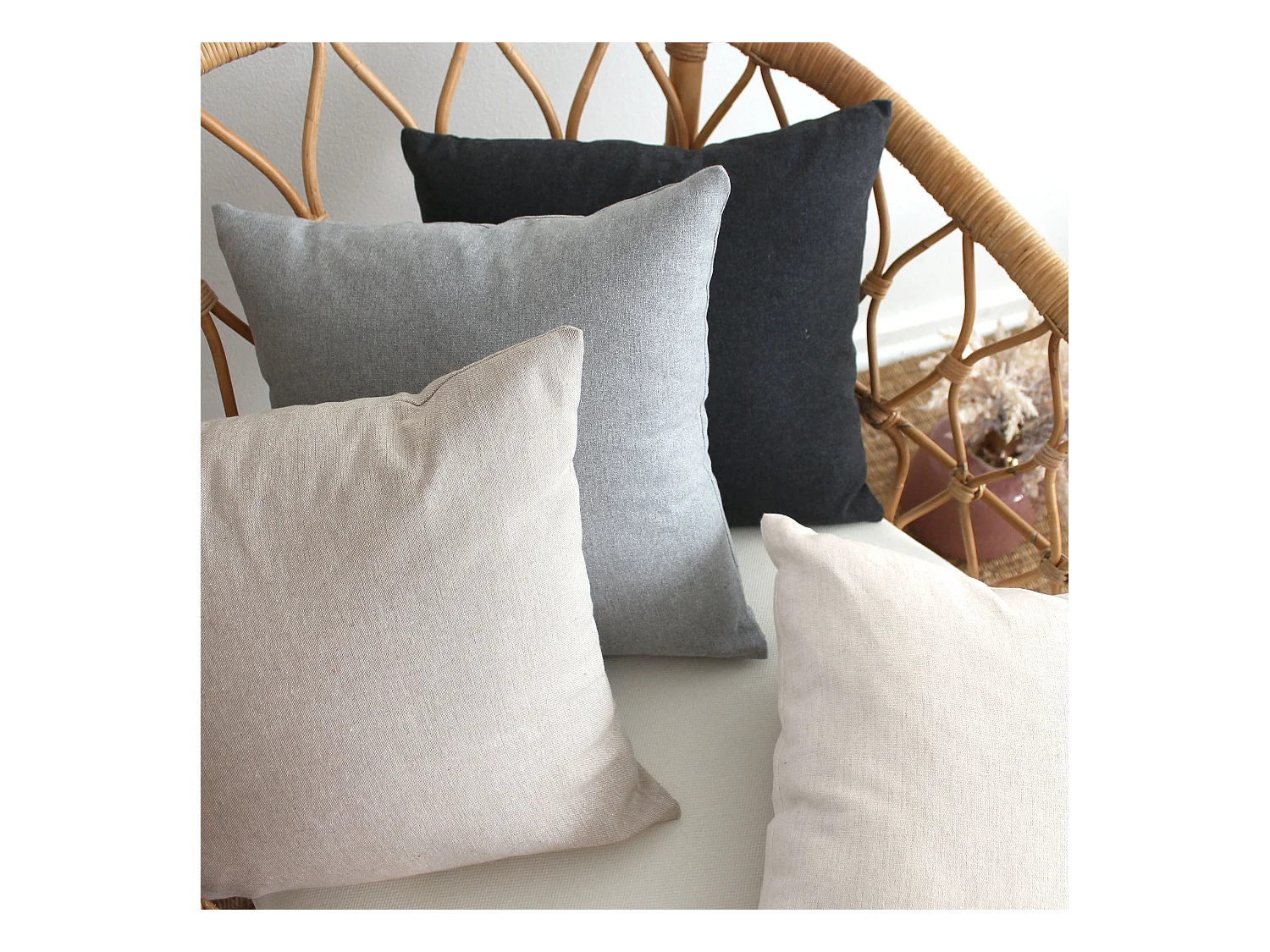 2 coussins carré, déhoussable, sable, aspect chiné, collection Dune