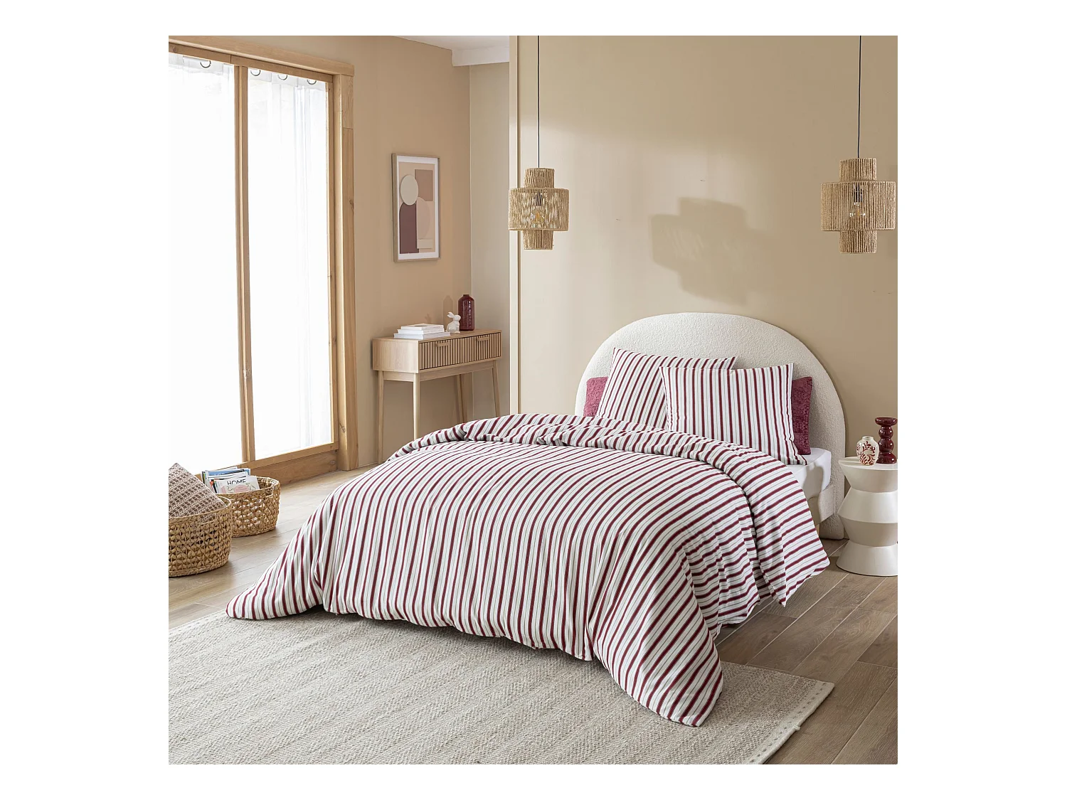 Parure de lit 240x220 flanelle à rayures Terre de Nuit