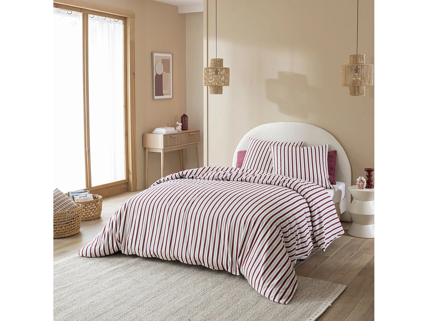 Parure de lit 240x220 flanelle à rayures Terre de Nuit