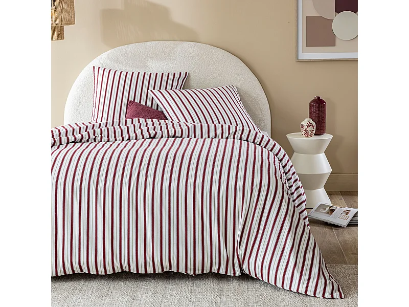 Parure de lit 240x220 flanelle à rayures Terre de Nuit