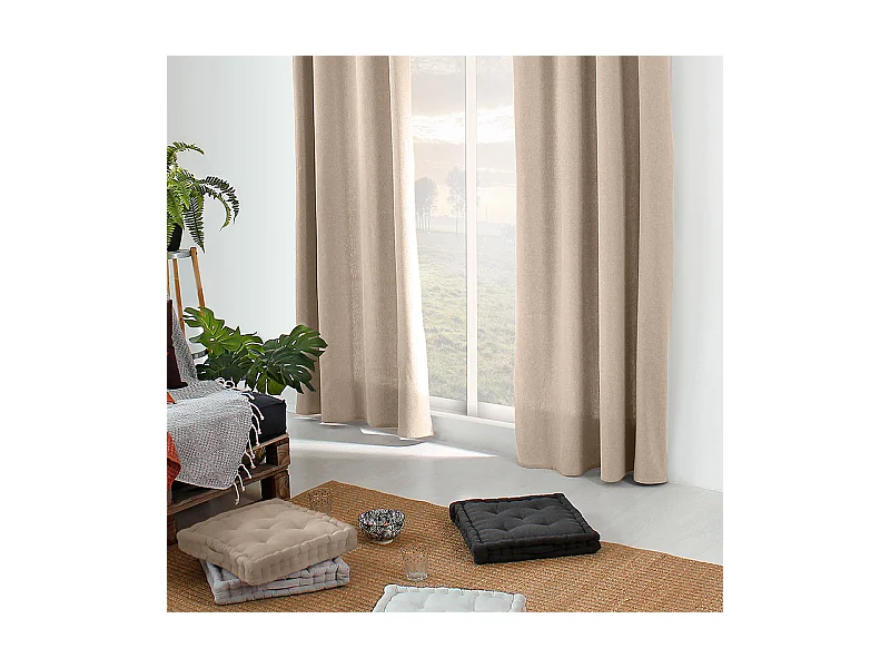 2 rideaux chinés avec œillets, beige sable, 135x240cm, collection Dune