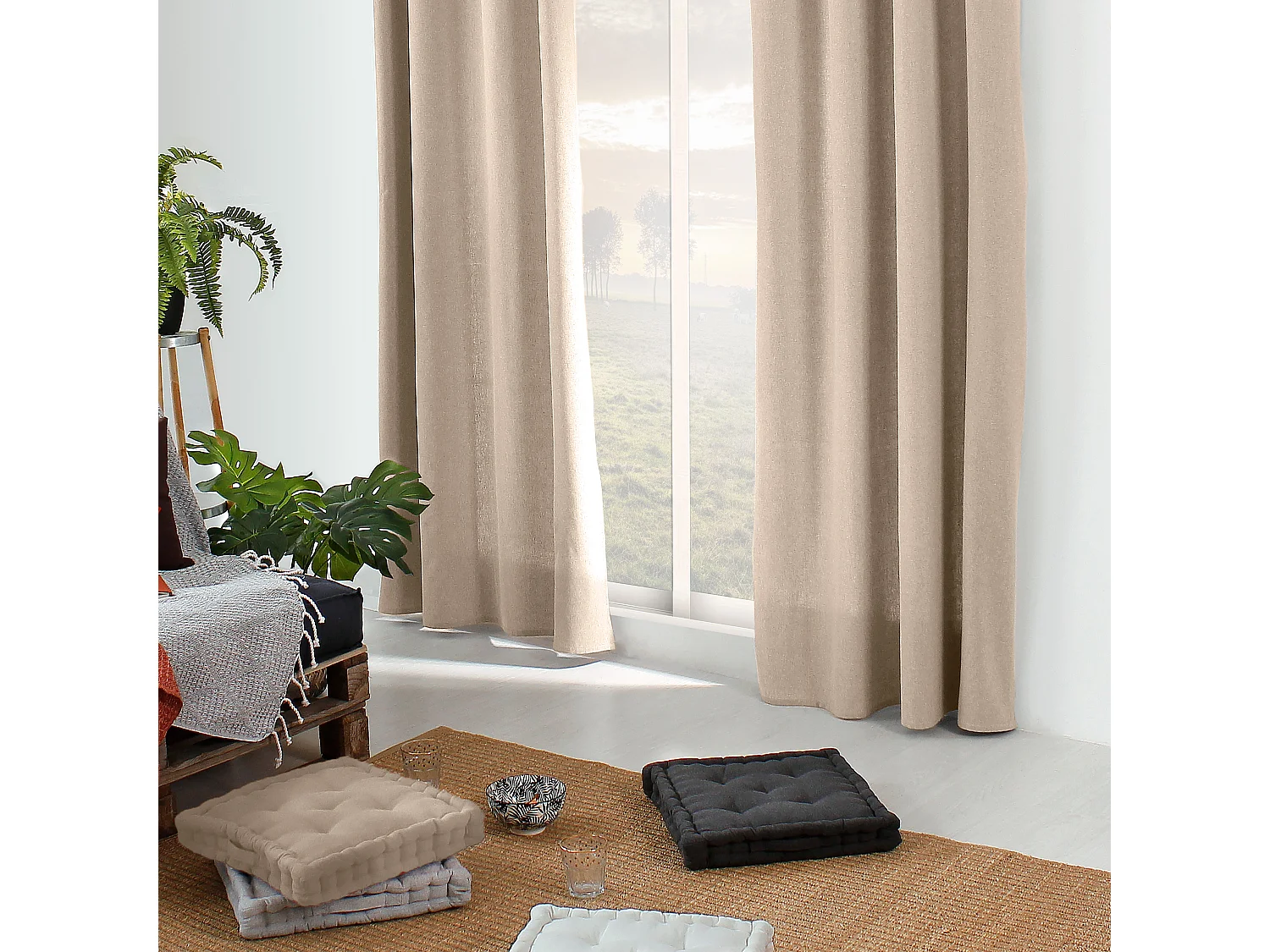 Lot 2 Rideaux Chinés avec Œillets, Collection Dune, CMADECO - Beige
