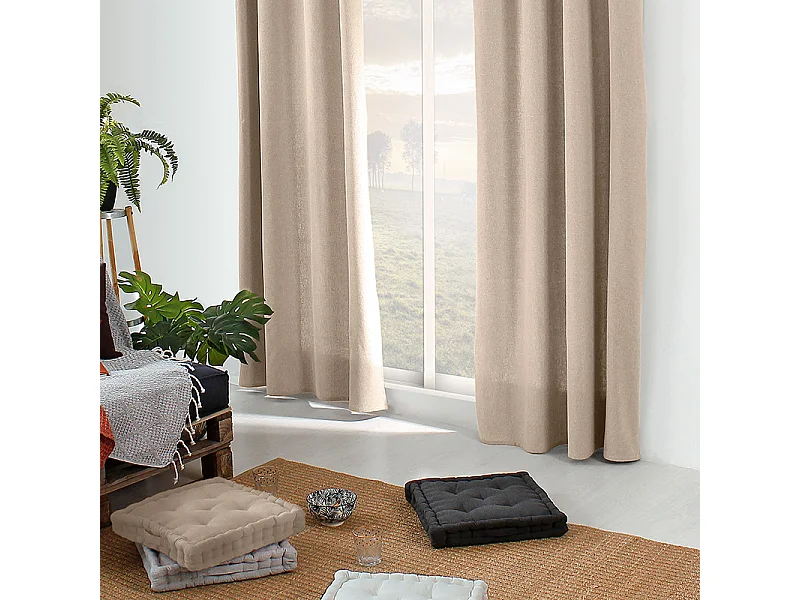 2 rideaux chinés avec œillets, beige sable, 135x240cm, collection Dune