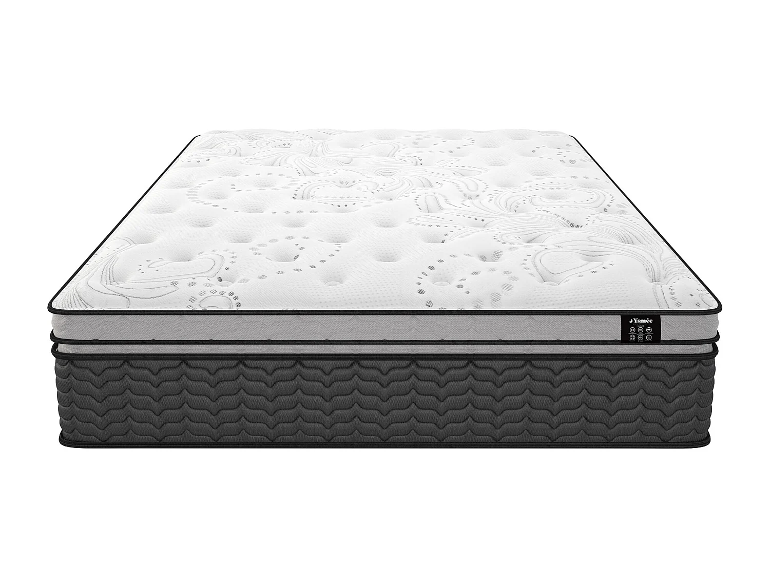 Matelas 200 x 200 cm hybride ressorts ensachés et surmatelas intégré ép.30cm - GAMIANI de YSMÉE