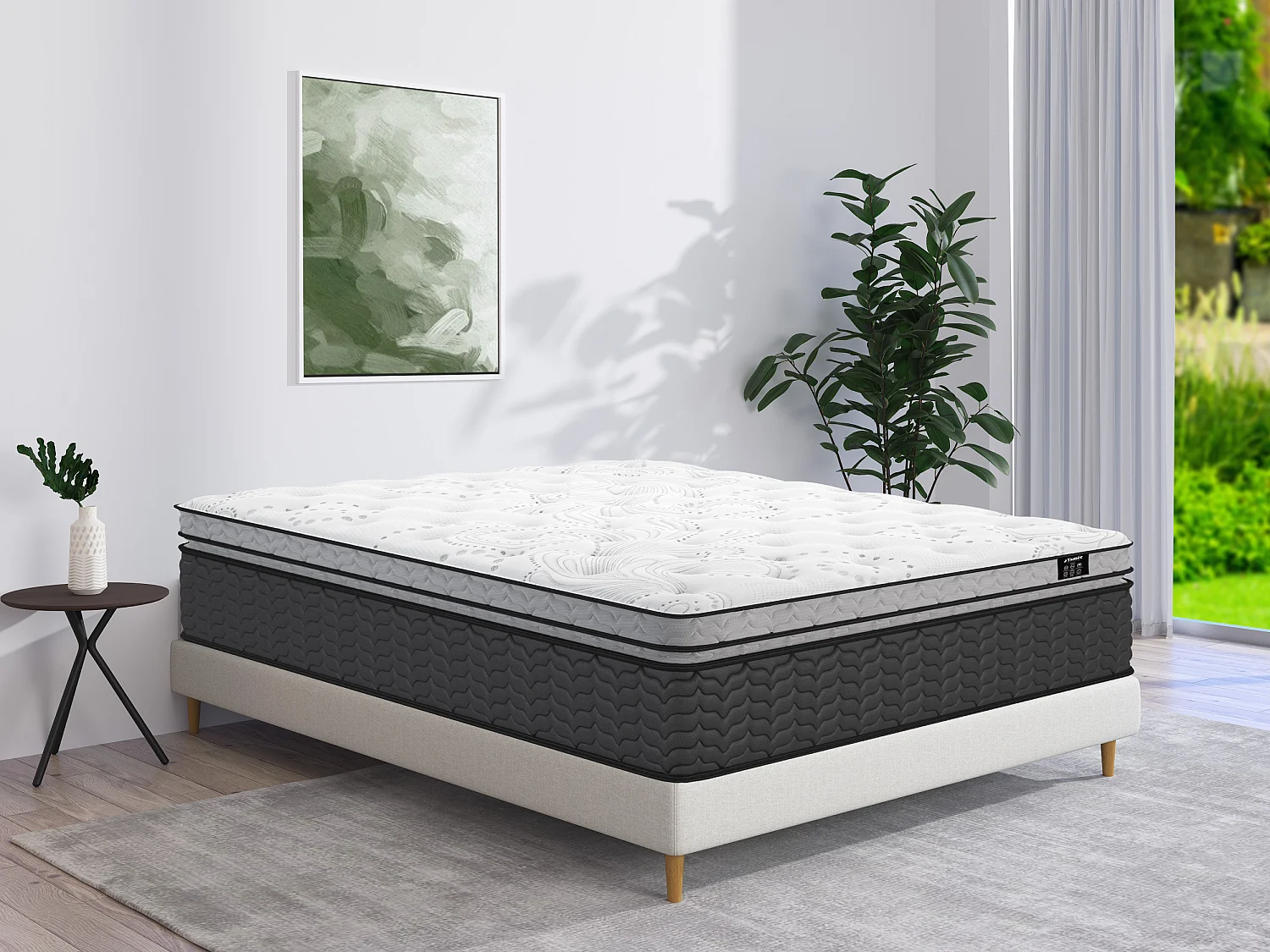 Matelas 200 x 200 cm hybride ressorts ensachés et surmatelas intégré ép.30cm - GAMIANI de YSMÉE
