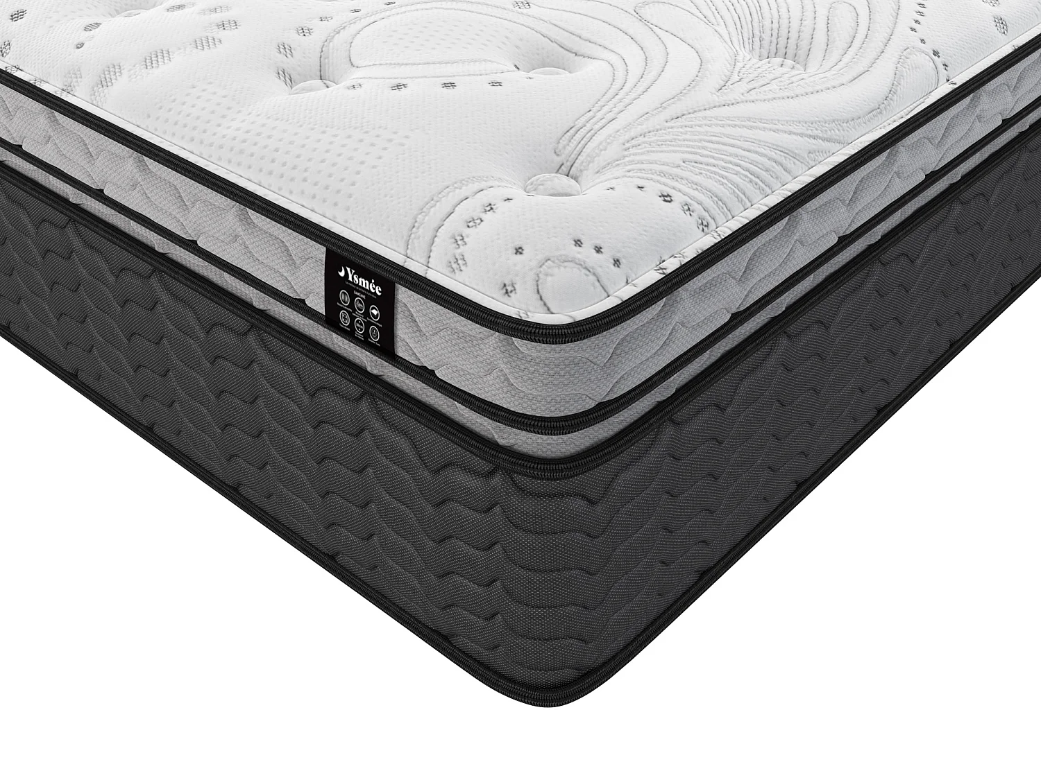 Matelas 200 x 200 cm hybride ressorts ensachés et surmatelas intégré ép.30cm - GAMIANI de YSMÉE