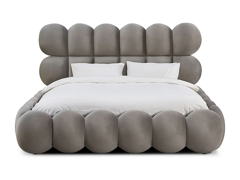 Lit-coffre design boule Bilbola avec sommier relevable 140x190cm Velours Gris