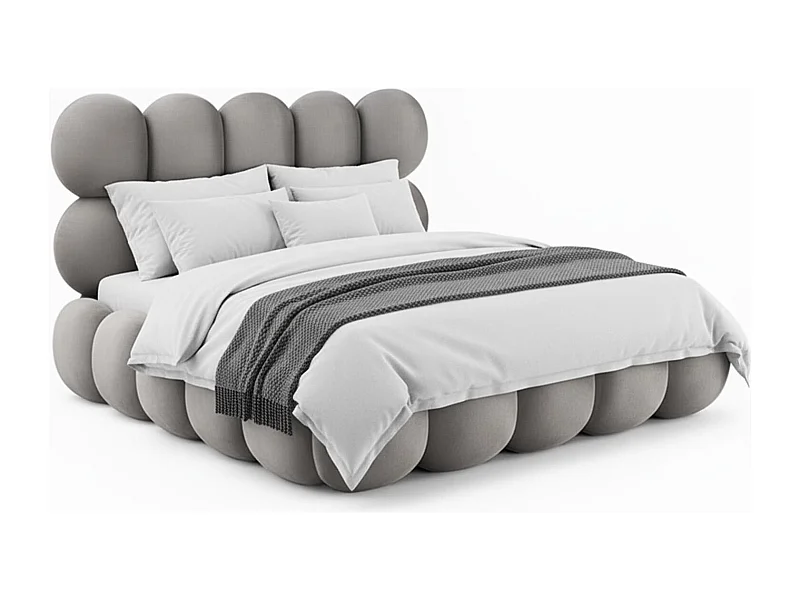 Lit-coffre design boule Bilbola avec sommier relevable 140x190cm Velours Gris