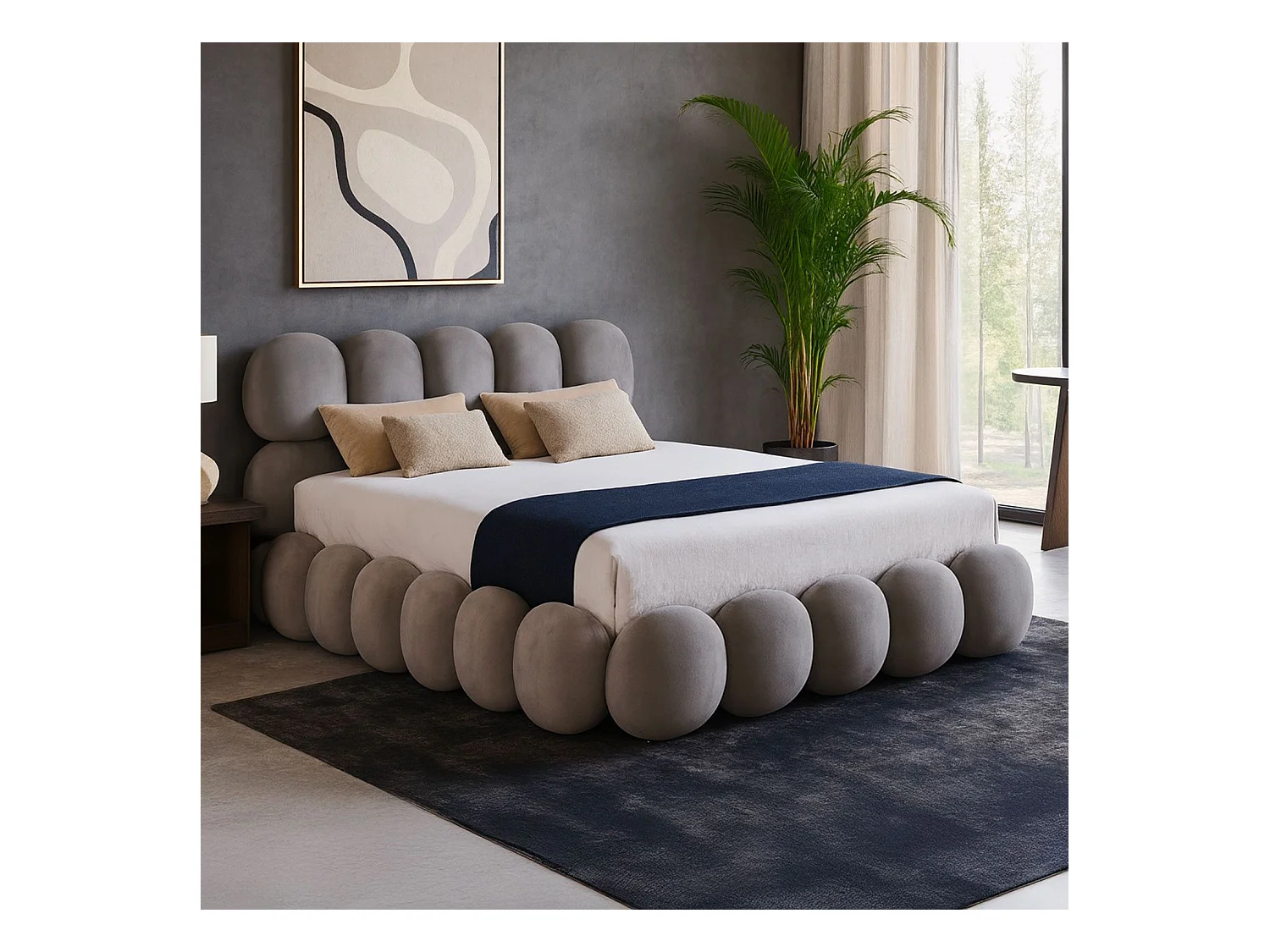 Lit-coffre design boule Bilbola avec sommier relevable 140x190cm Velours Gris