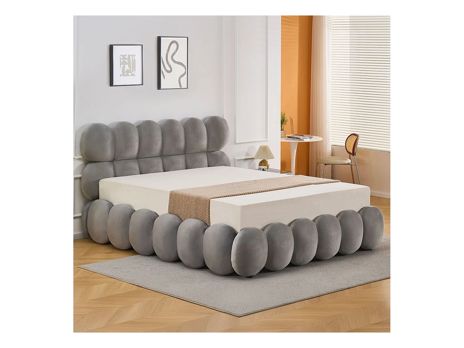 Lit-coffre design boule Bilbola avec sommier relevable 140x190cm Velours Gris