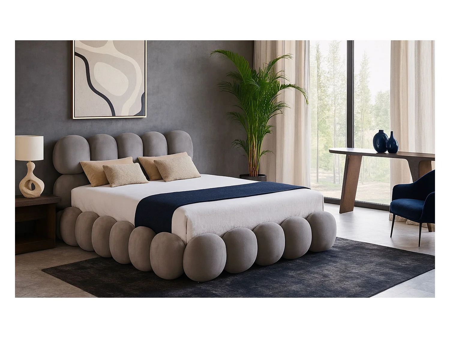 Lit-coffre design boule Bilbola avec sommier relevable 140x190cm Velours Gris