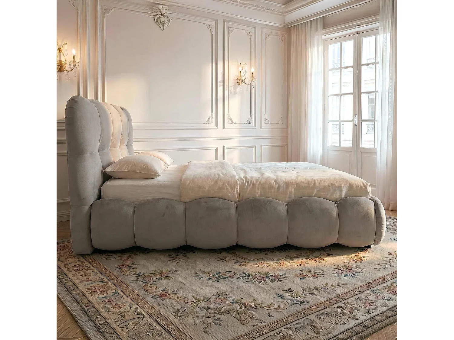 Lit-coffre design boule Bilbola avec sommier relevable 140x200cm Velours Gris