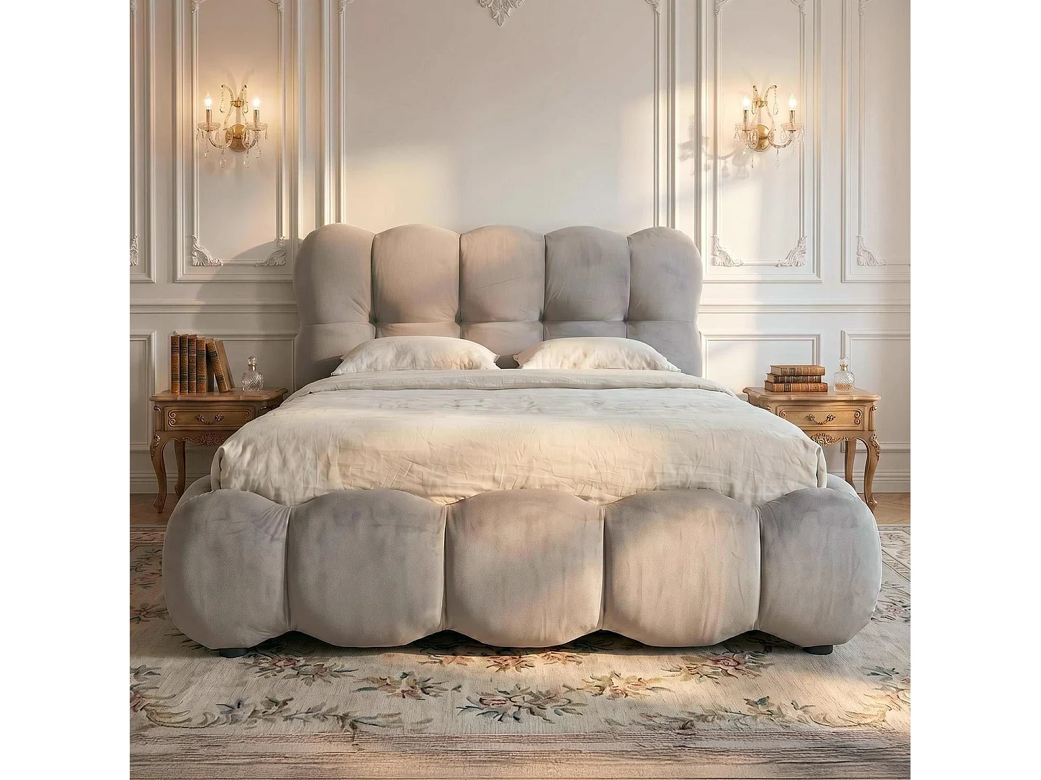 Lit-coffre design boule Bilbola avec sommier relevable 140x200cm Velours Gris