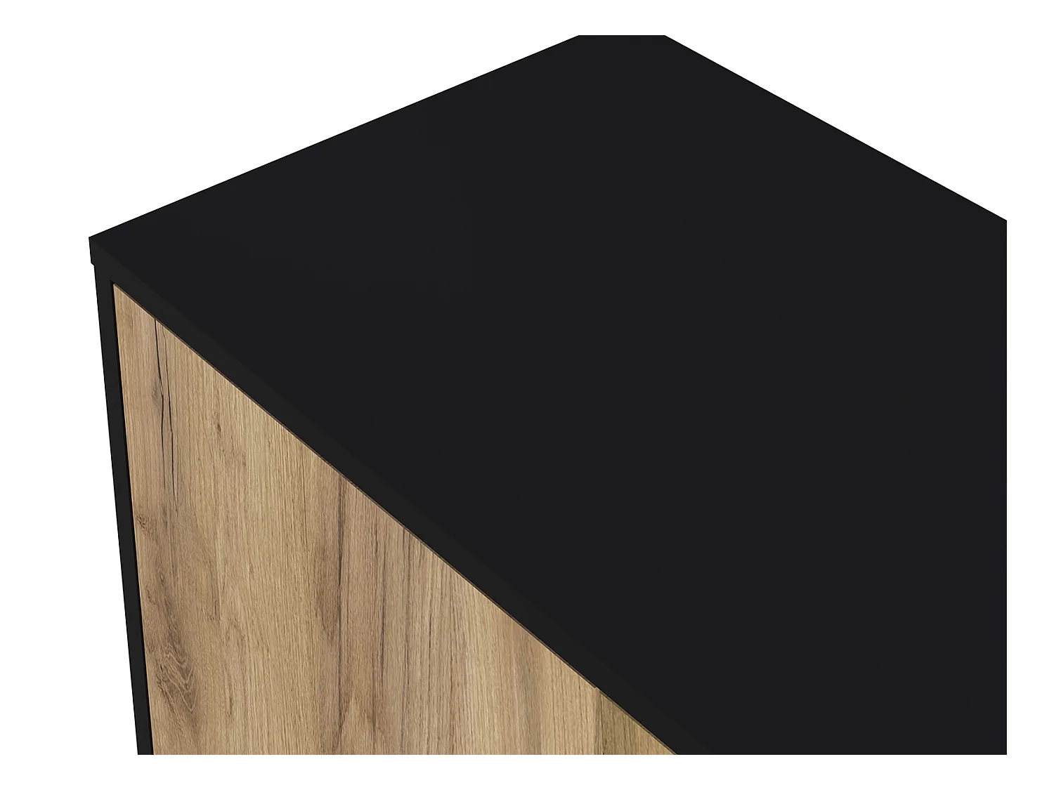 Buffet, Commode avec 3 Portes et 2 tiroirs, Noir Mat/Chêne nature - Longueur 117 x Hauteur 74 x Profondeur 37.5 cm