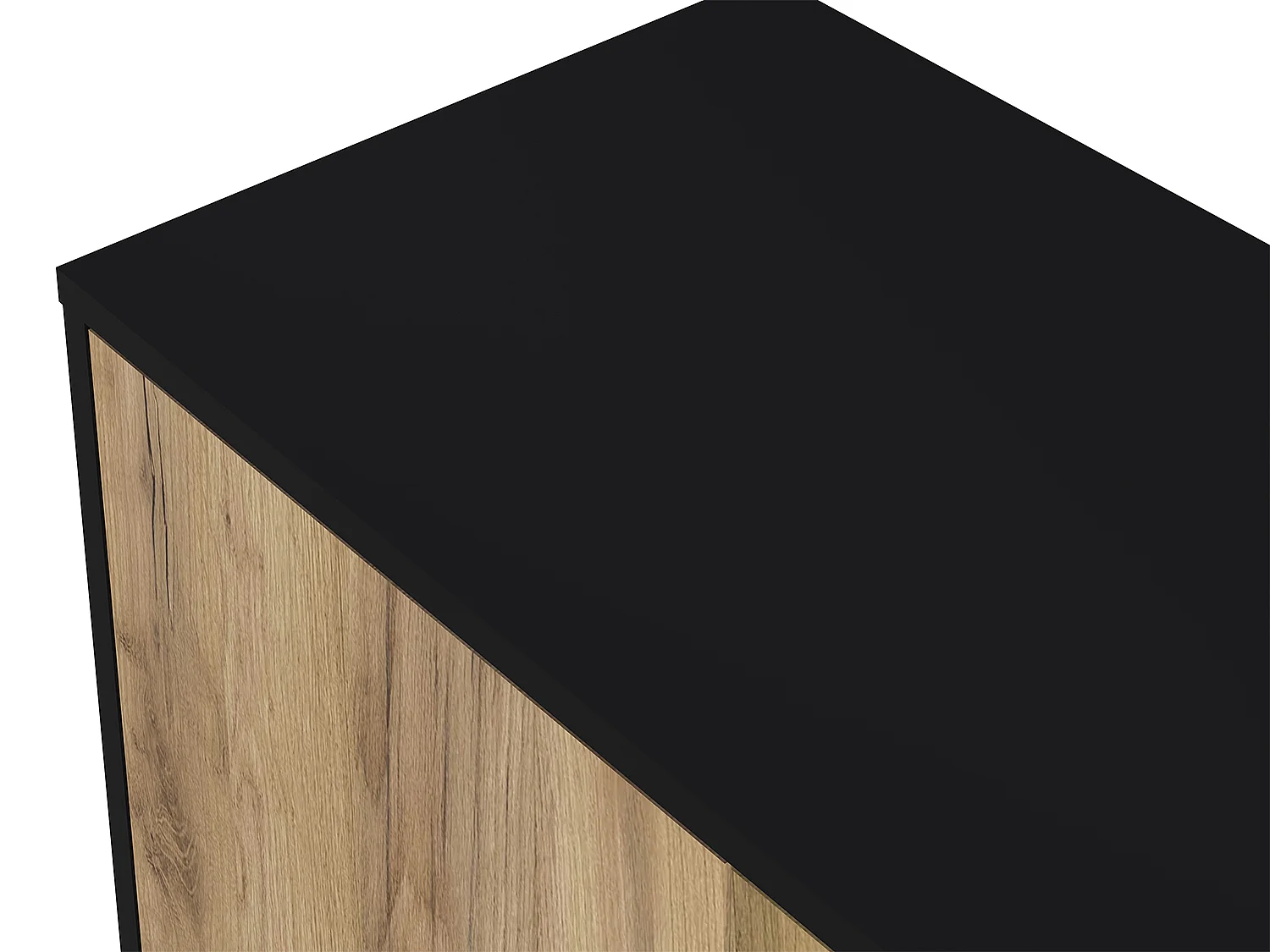 Buffet, Commode avec 3 Portes et 2 tiroirs, Noir Mat/Chêne nature - Longueur 117 x Hauteur 74 x Profondeur 37.5 cm